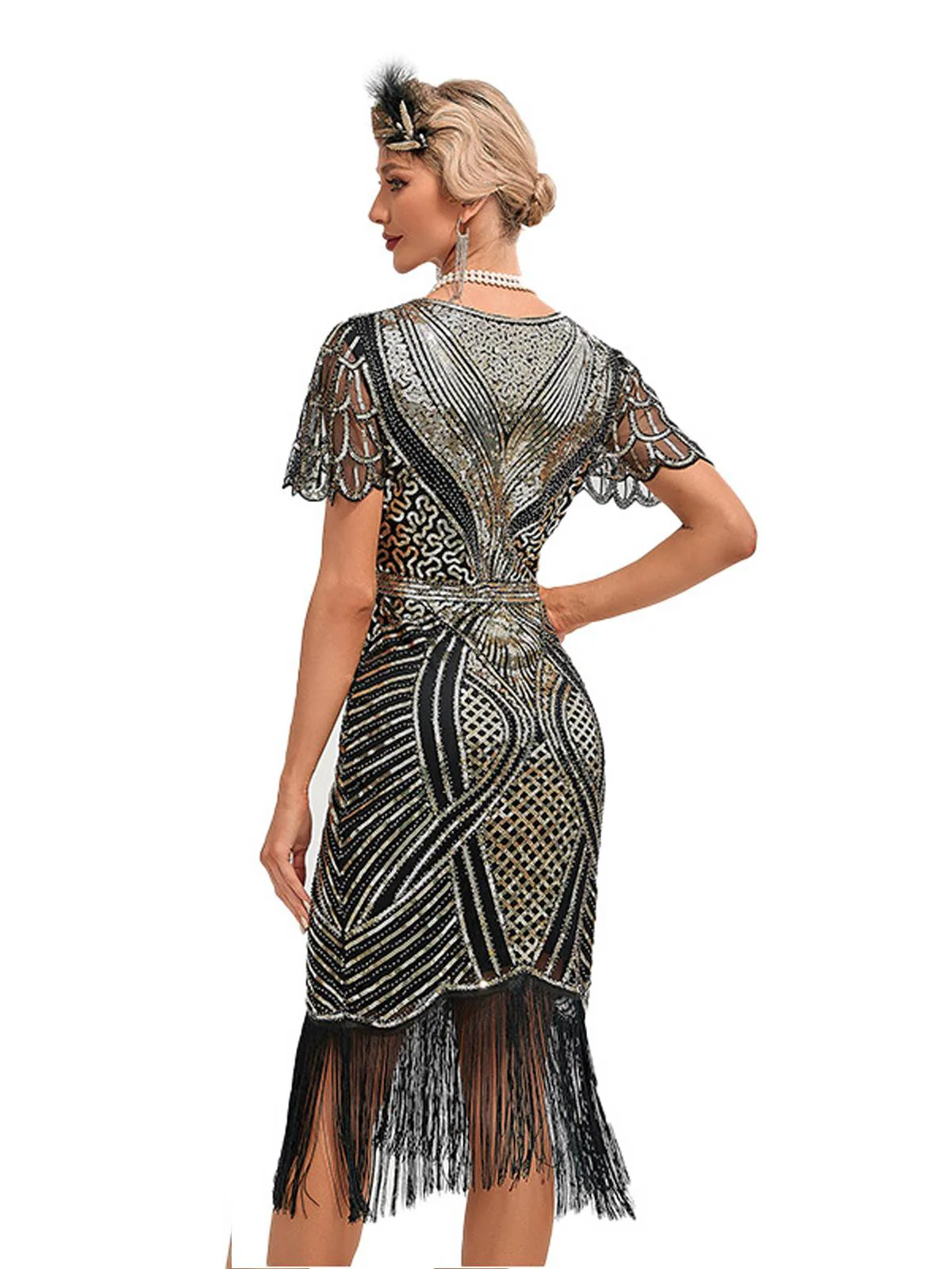 1920s Cap Sleeves Tassel Sequined Dress - Image 2
