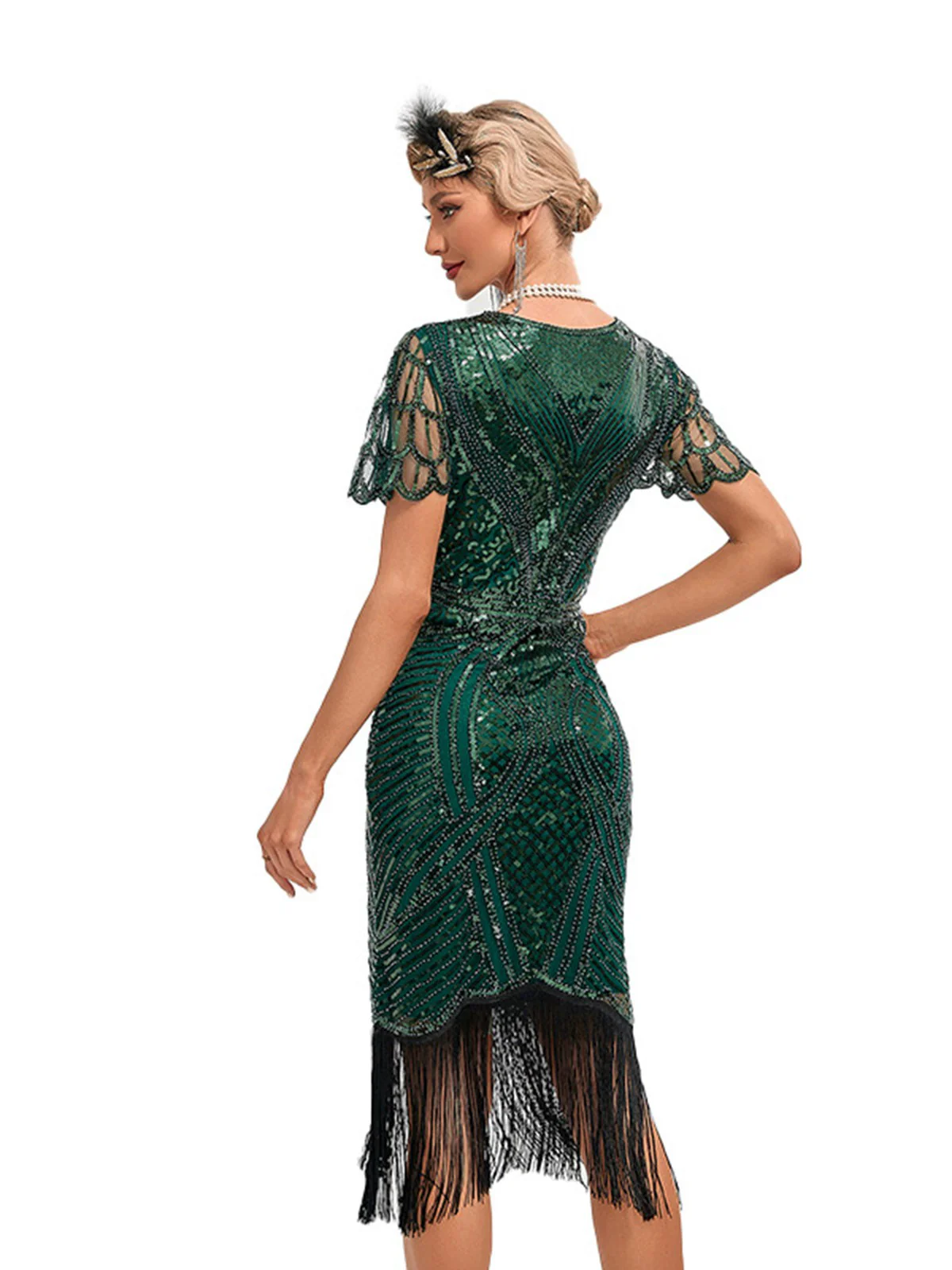 1920s Cap Sleeves Tassel Sequined Dress - Image 4