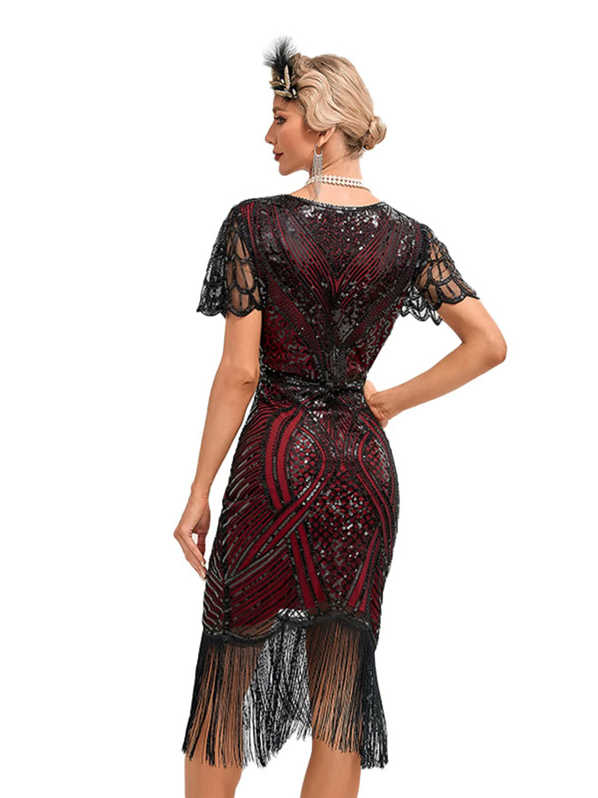 1920s Cap Sleeves Tassel Sequined Dress - Image 6