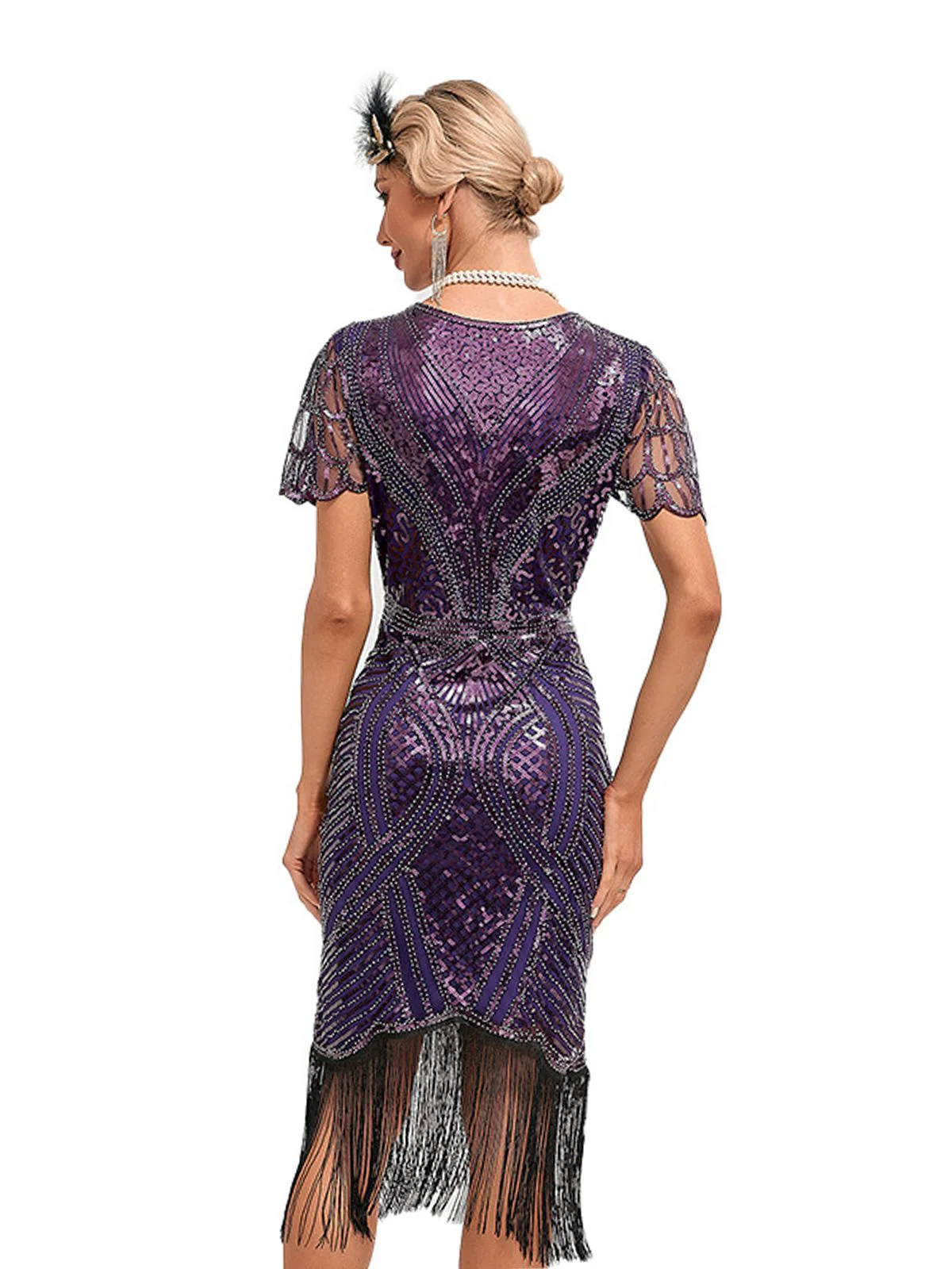 1920s Cap Sleeves Tassel Sequined Dress - Image 8