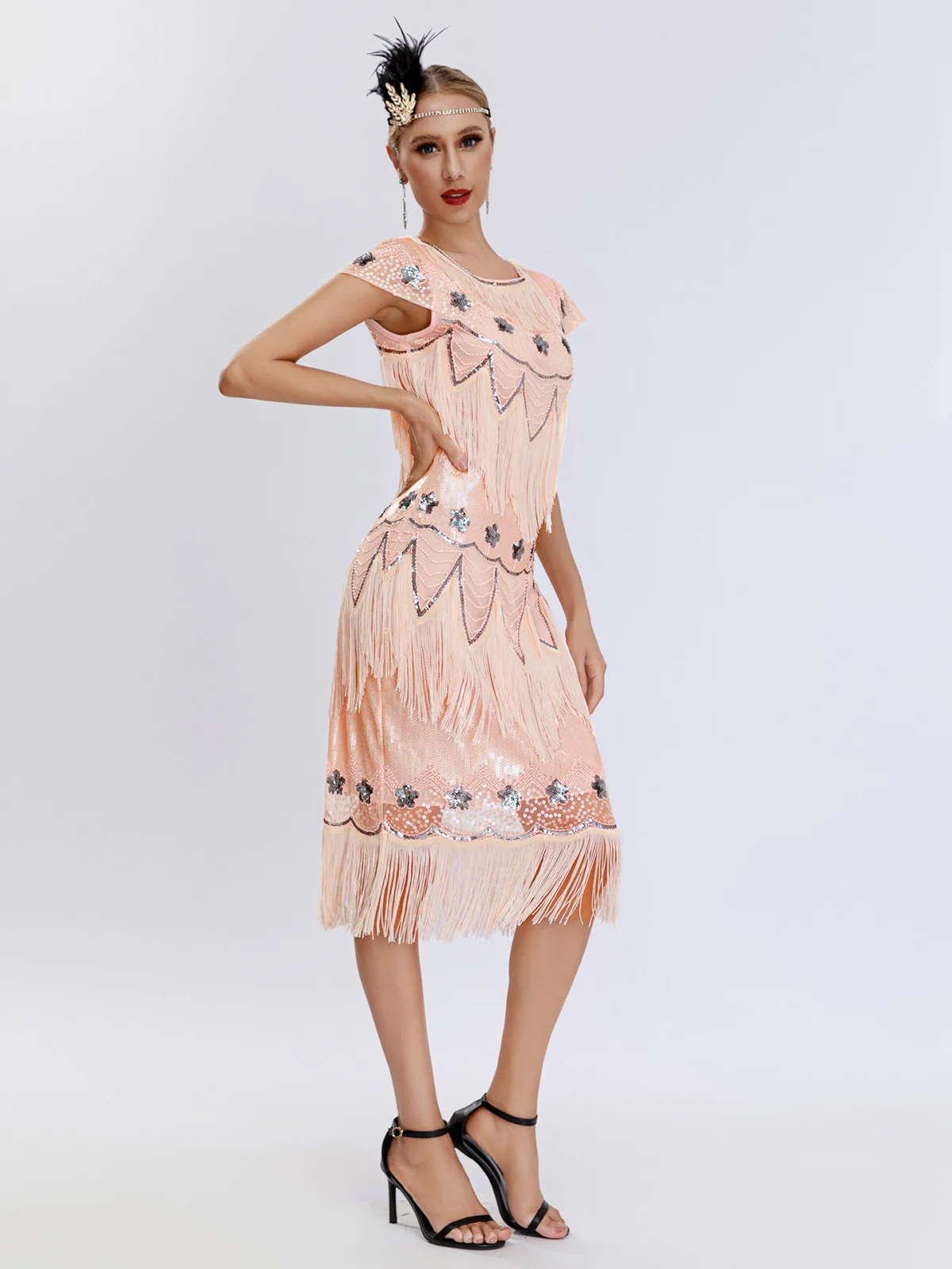 1920s Charleston Sequins Tassel Patchwork Dress - Image 2