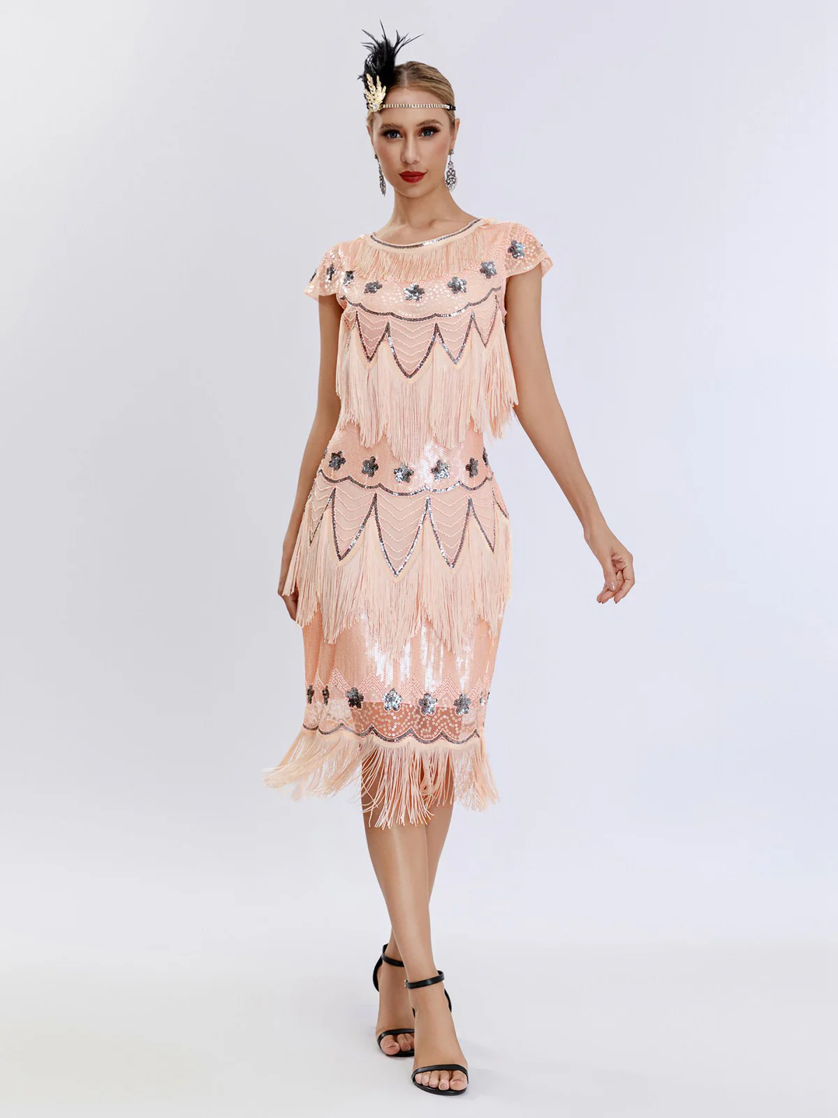 1920s Charleston Sequins Tassel Patchwork Dress - Image 3