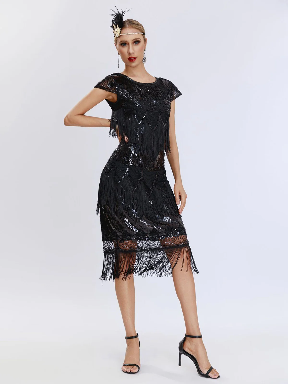 1920s Charleston Sequins Tassel Patchwork Dress - Image 5