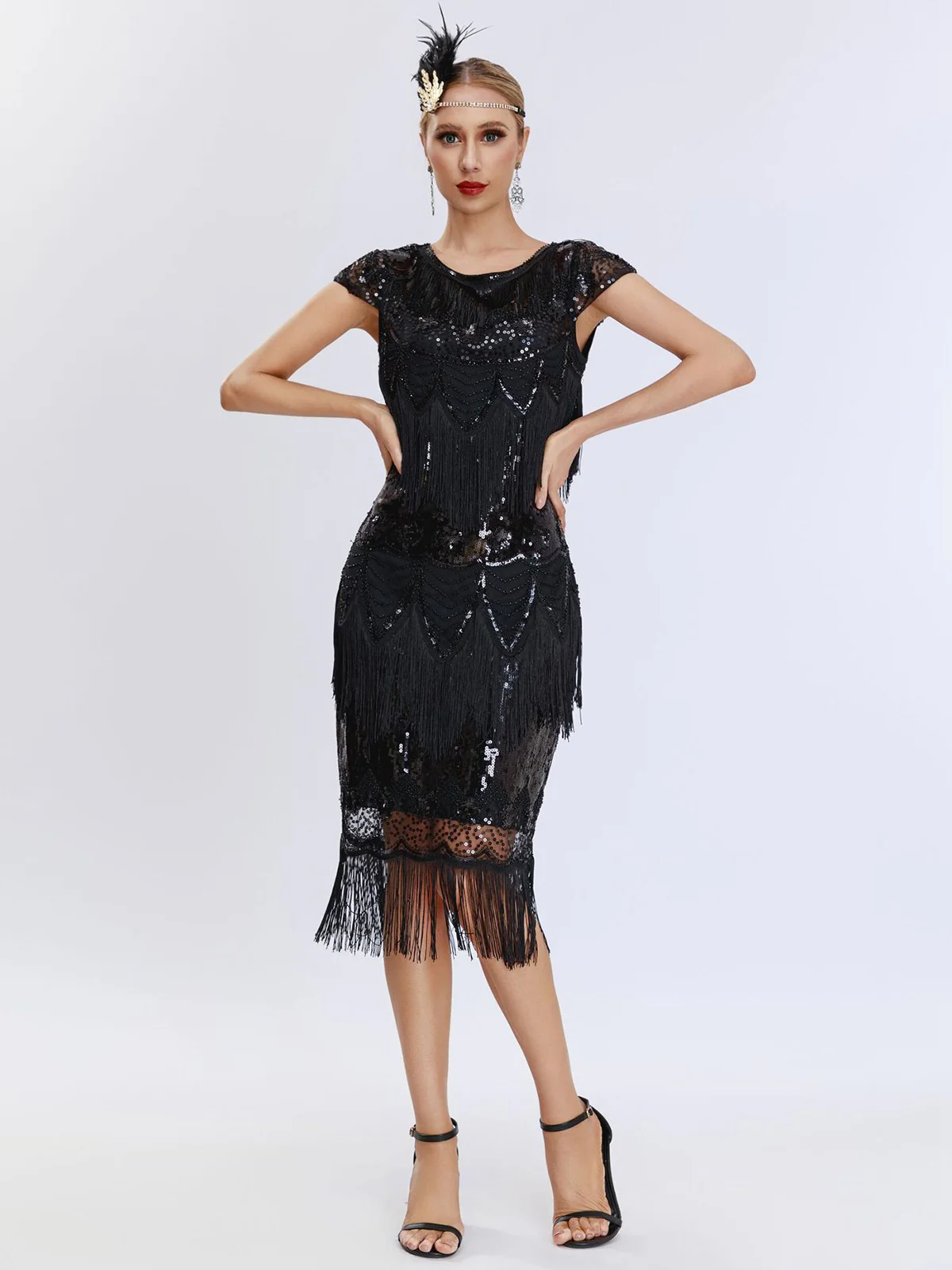 1920s Charleston Sequins Tassel Patchwork Dress - Image 6