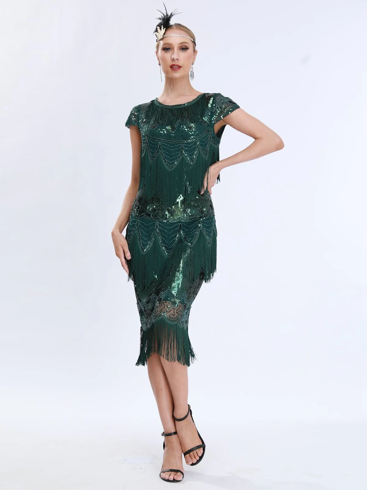 1920s Charleston Sequins Tassel Patchwork Dress - Image 7