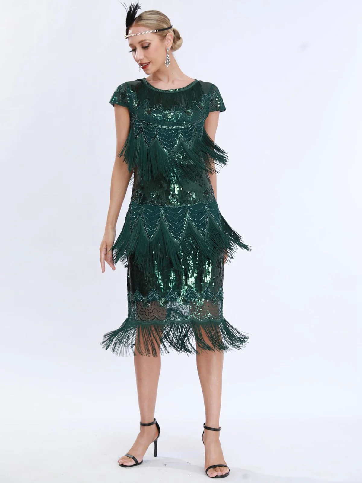 1920s Charleston Sequins Tassel Patchwork Dress - Image 8
