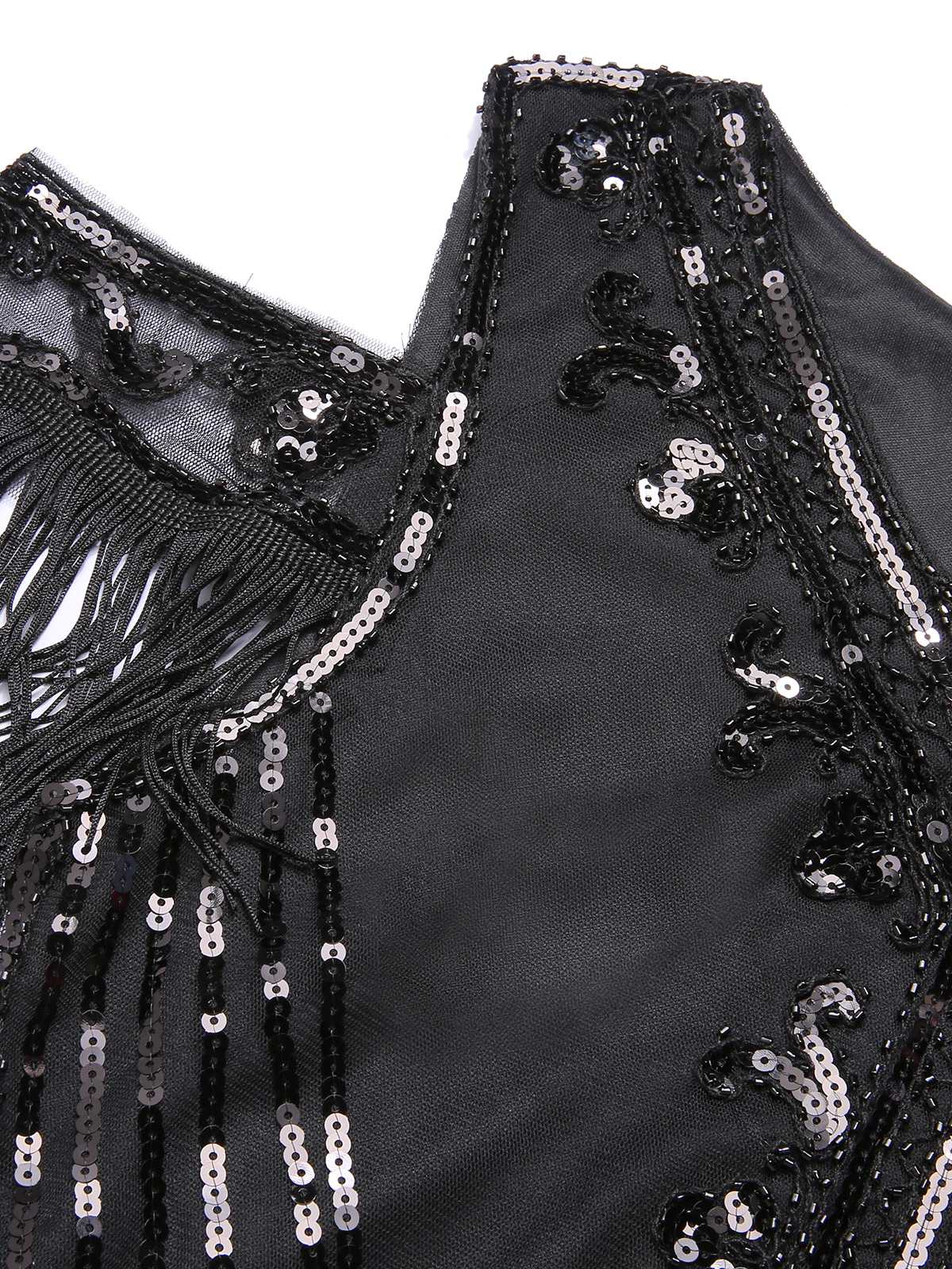 1920s Cold Shoulder Embroidered Fringe Sequins Dress - Image 4