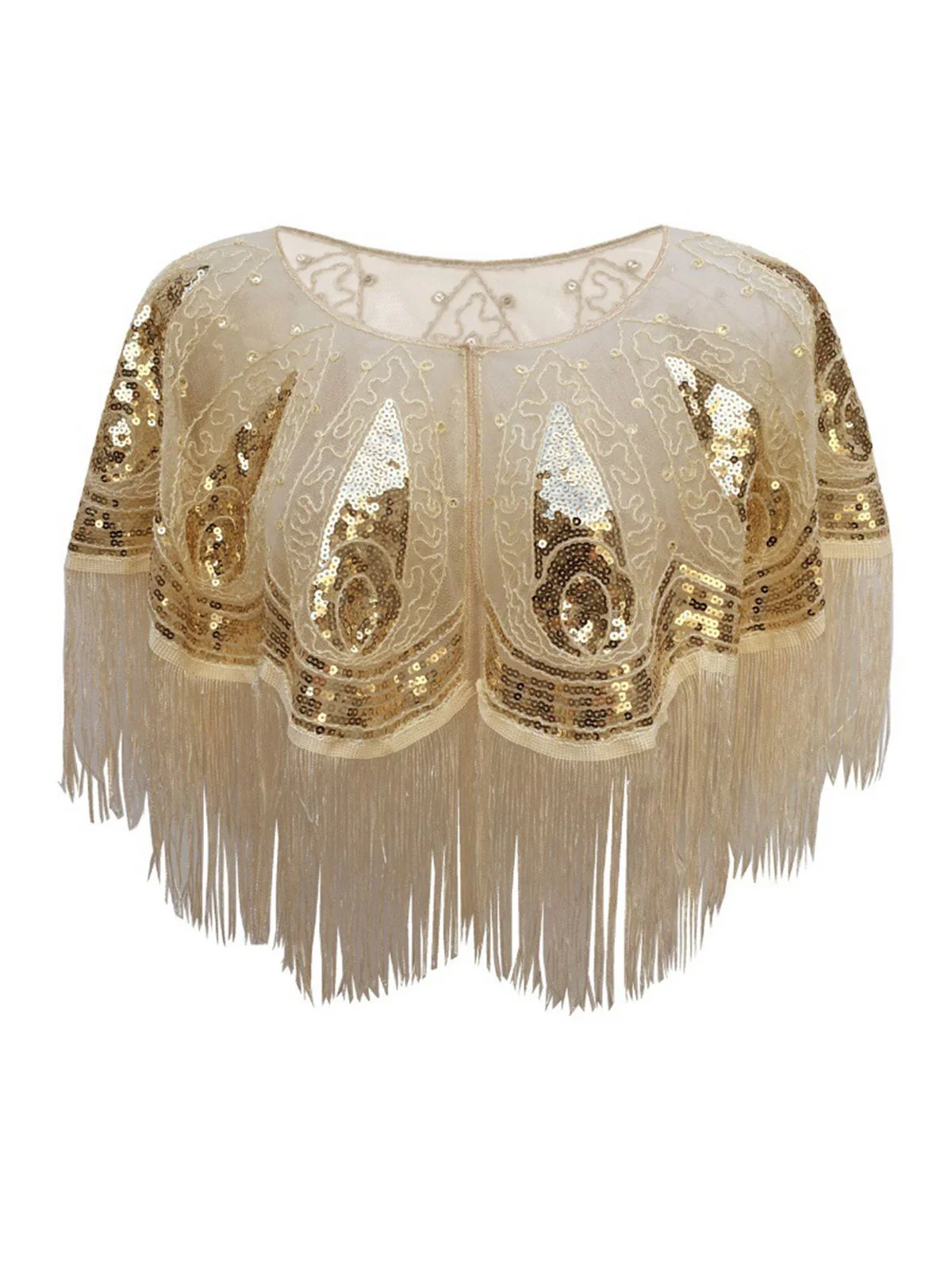 1920s Crew Neck Sequined Tassel Cape - Image 3