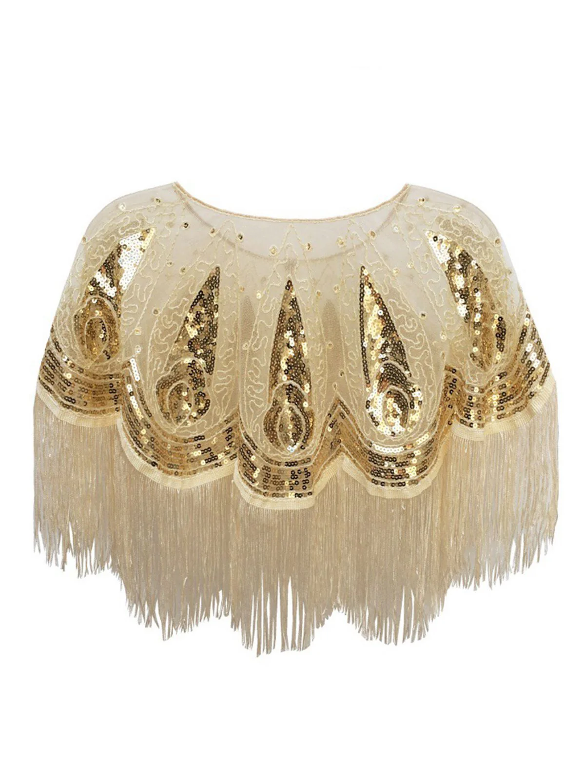1920s Crew Neck Sequined Tassel Cape - Image 4