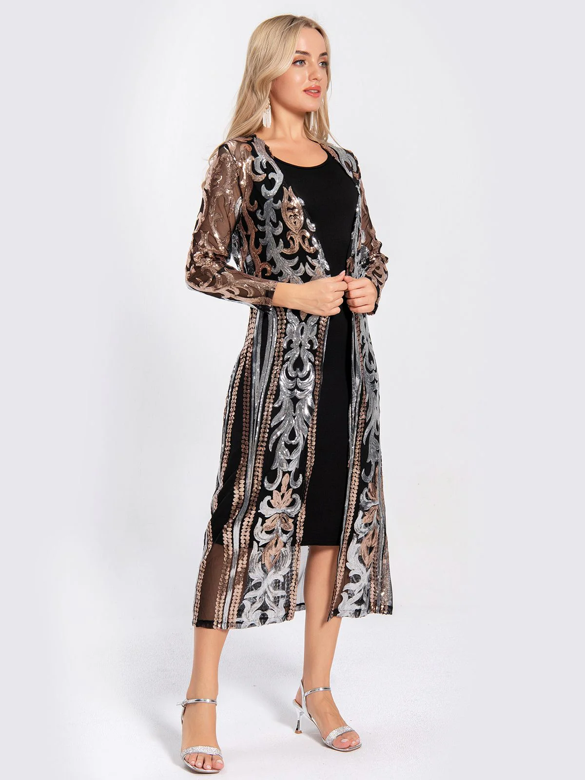 1920s Embroidered Long Sheer Sequin Cardigan - Image 13
