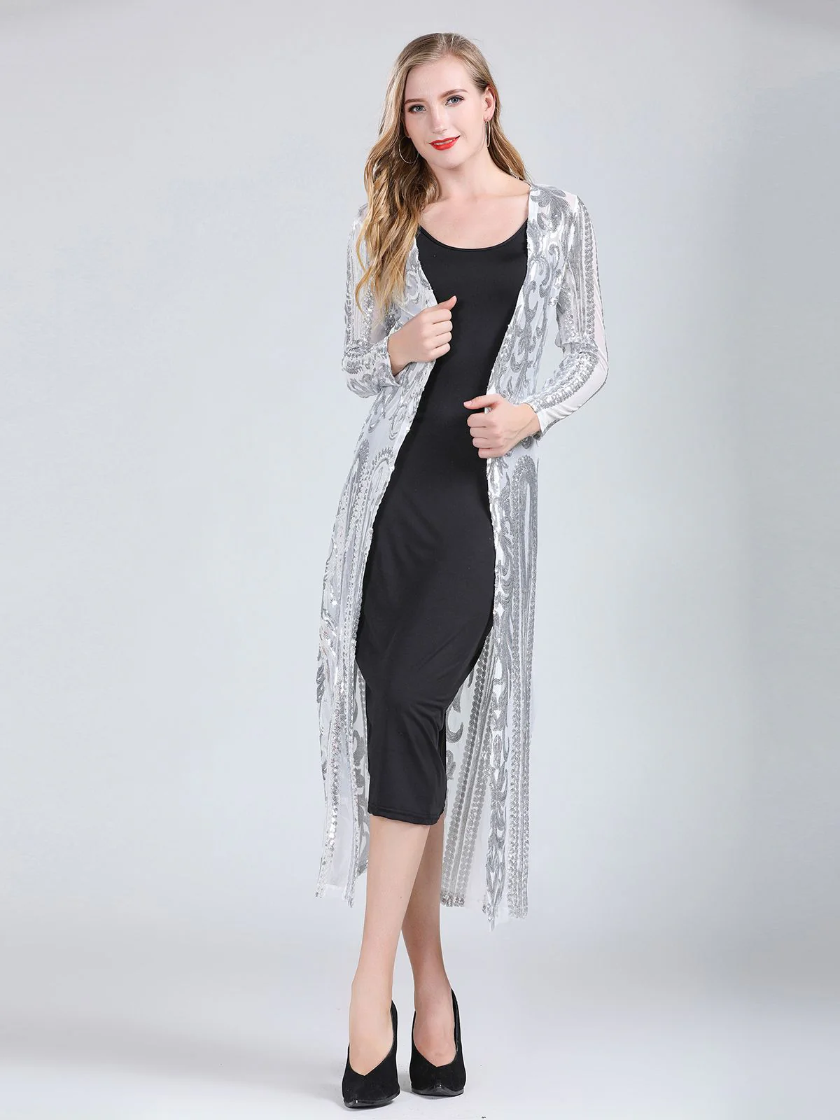 1920s Embroidered Long Sheer Sequin Cardigan - Image 17