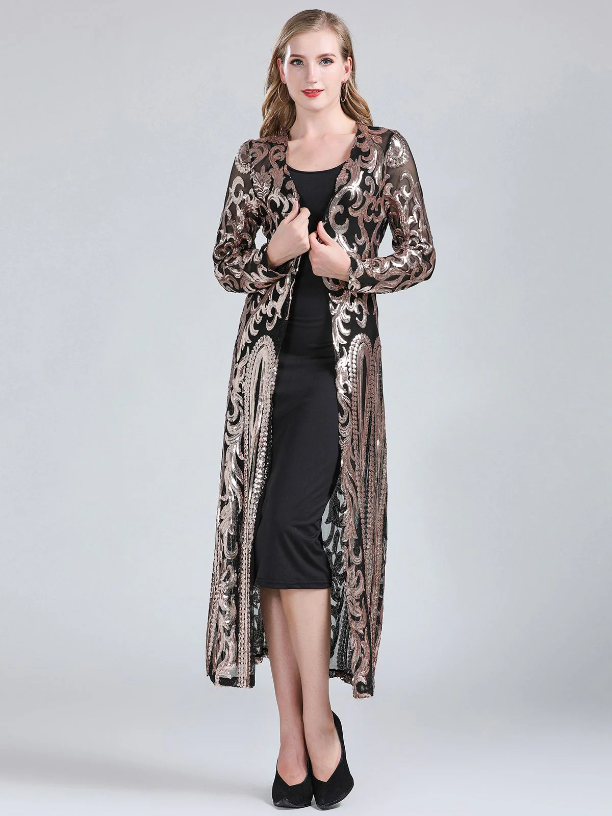 1920s Embroidered Long Sheer Sequin Cardigan - Image 3