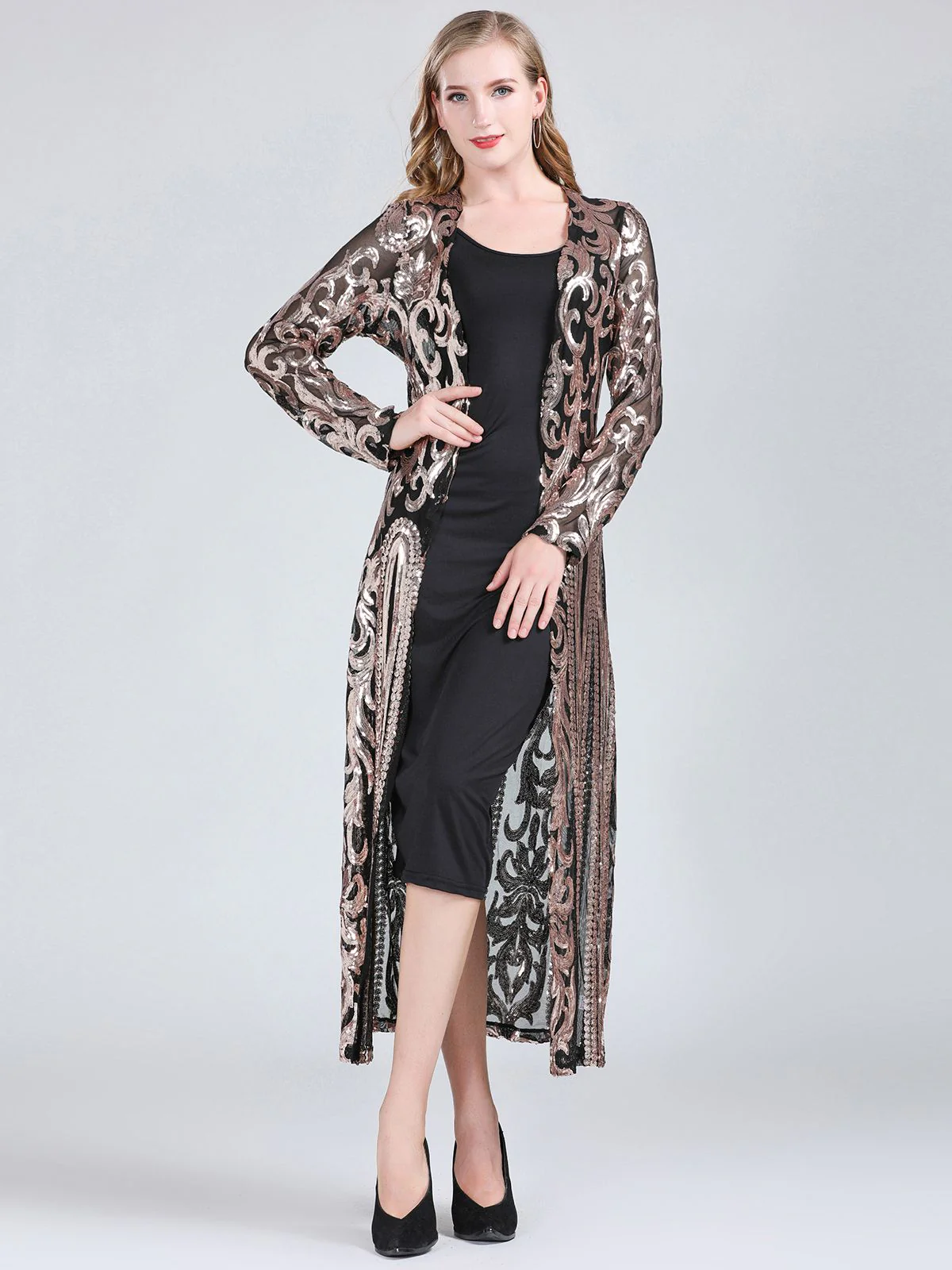 1920s Embroidered Long Sheer Sequin Cardigan - Image 4