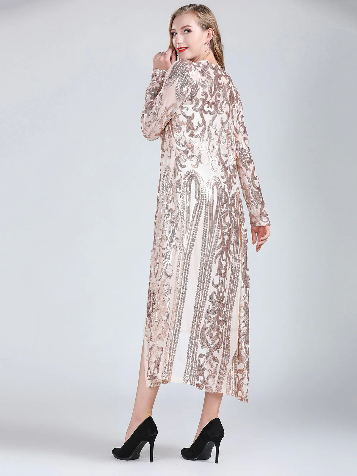 1920s Embroidered Long Sheer Sequin Cardigan - Image 5