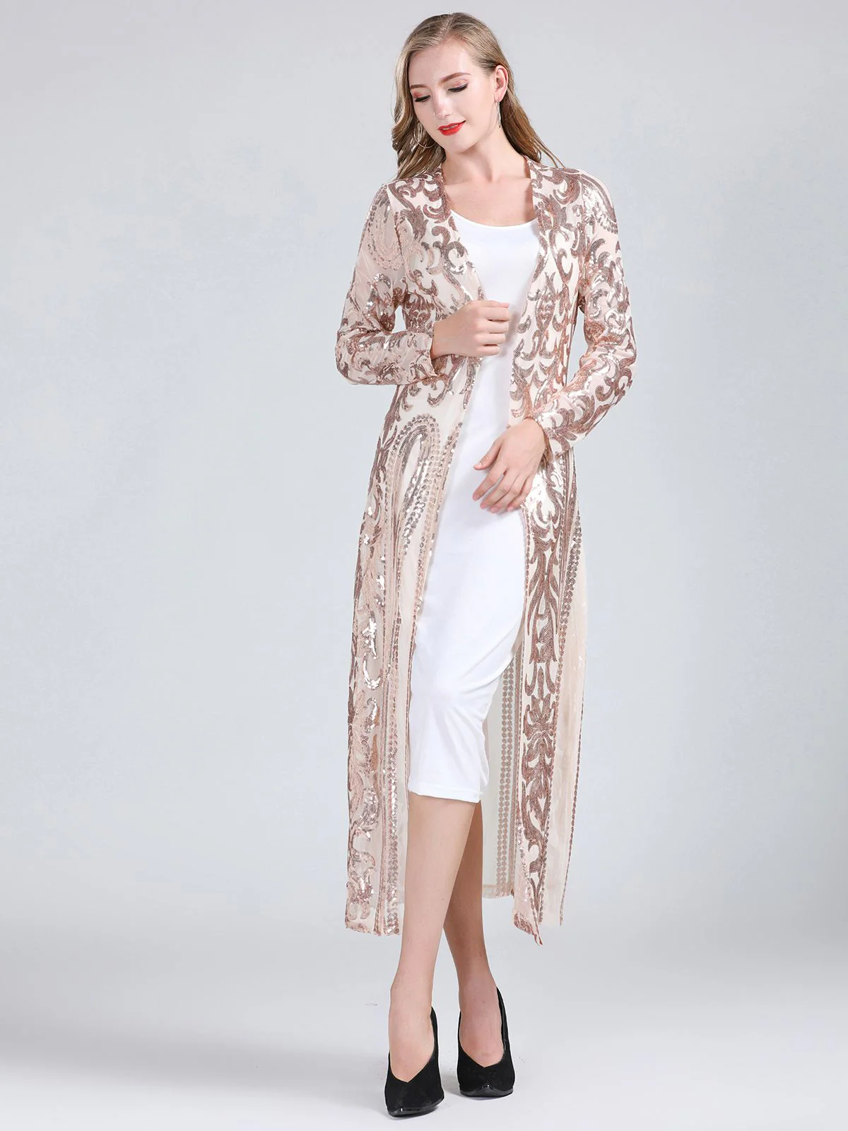 1920s Embroidered Long Sheer Sequin Cardigan - Image 6