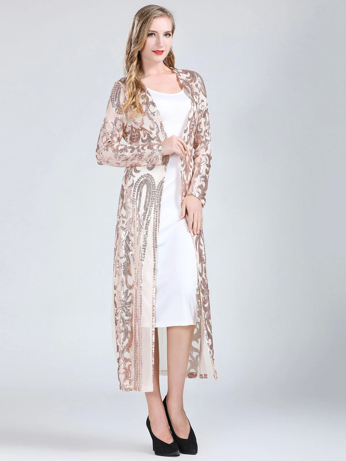 1920s Embroidered Long Sheer Sequin Cardigan - Image 7