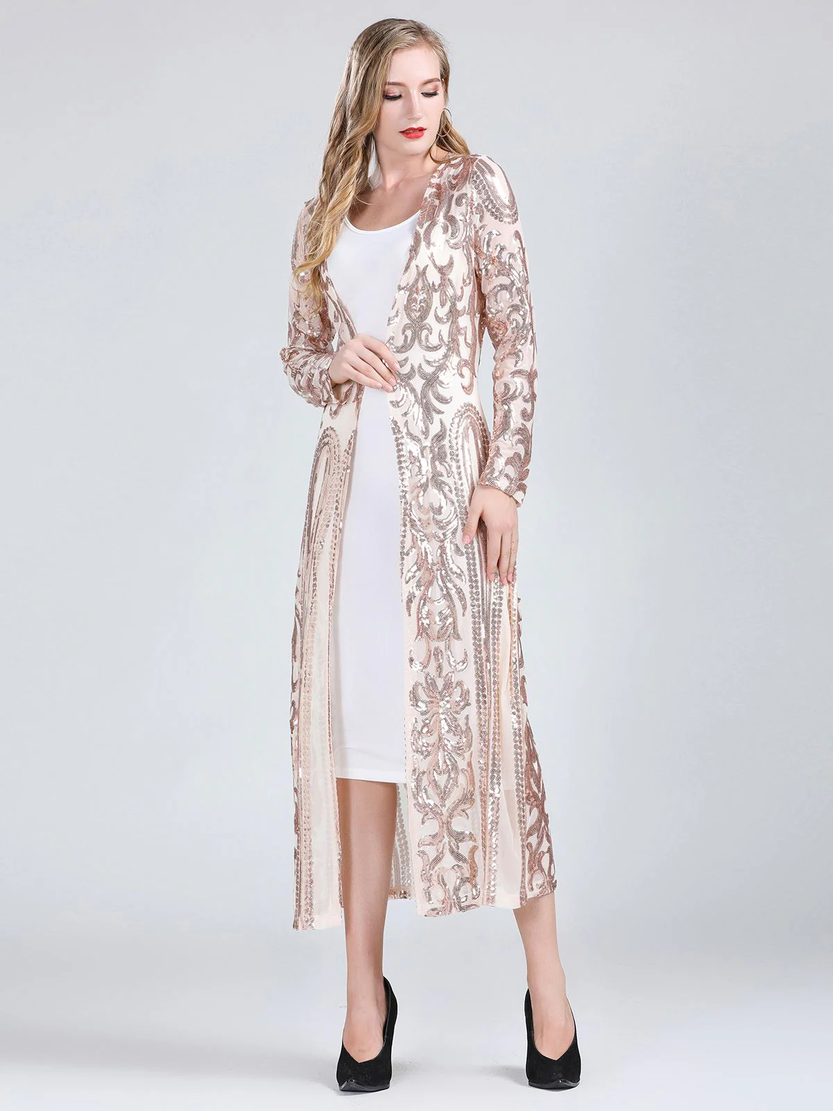 1920s Embroidered Long Sheer Sequin Cardigan - Image 8