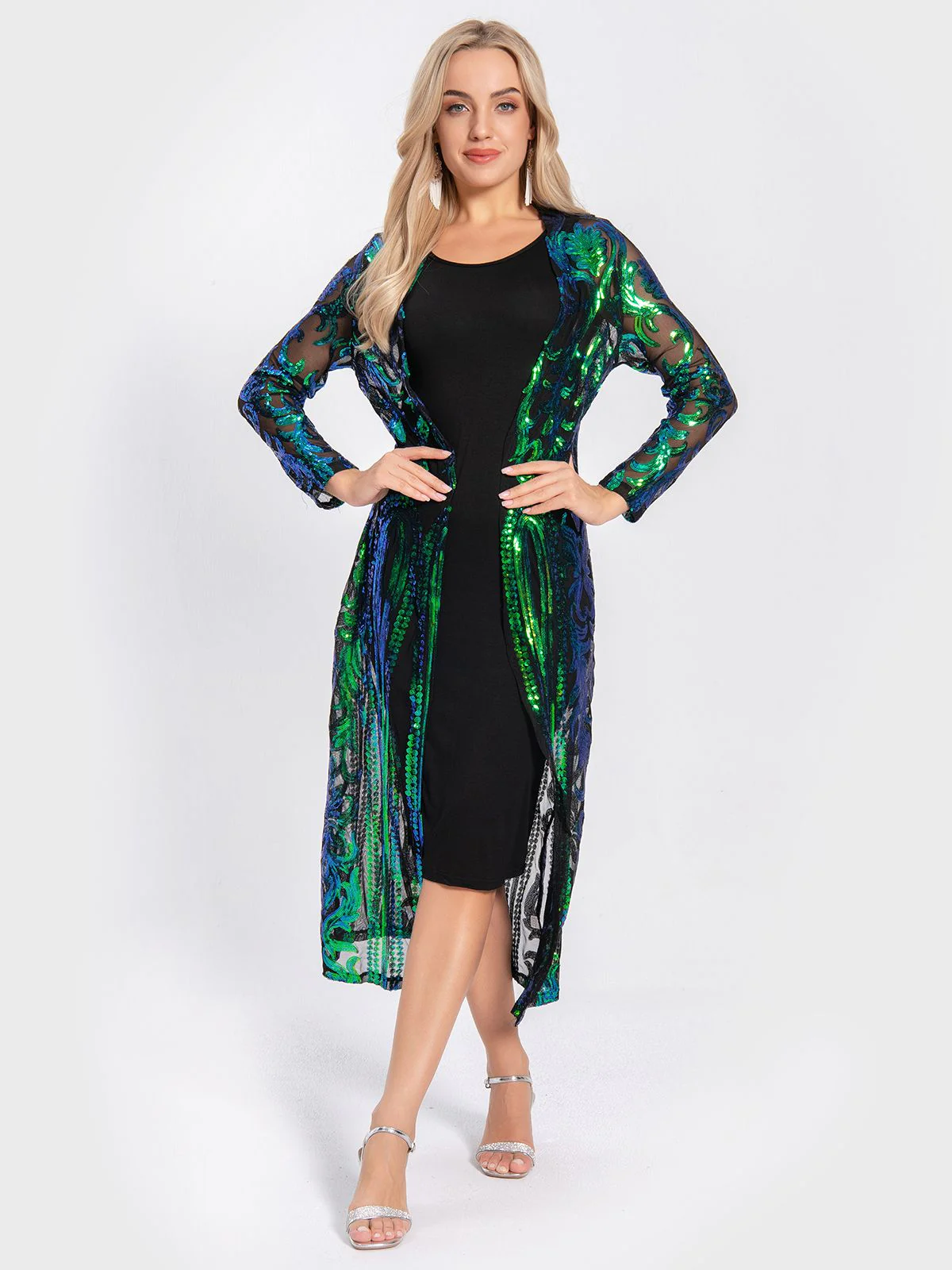 1920s Embroidered Long Sheer Sequin Cardigan - Image 9