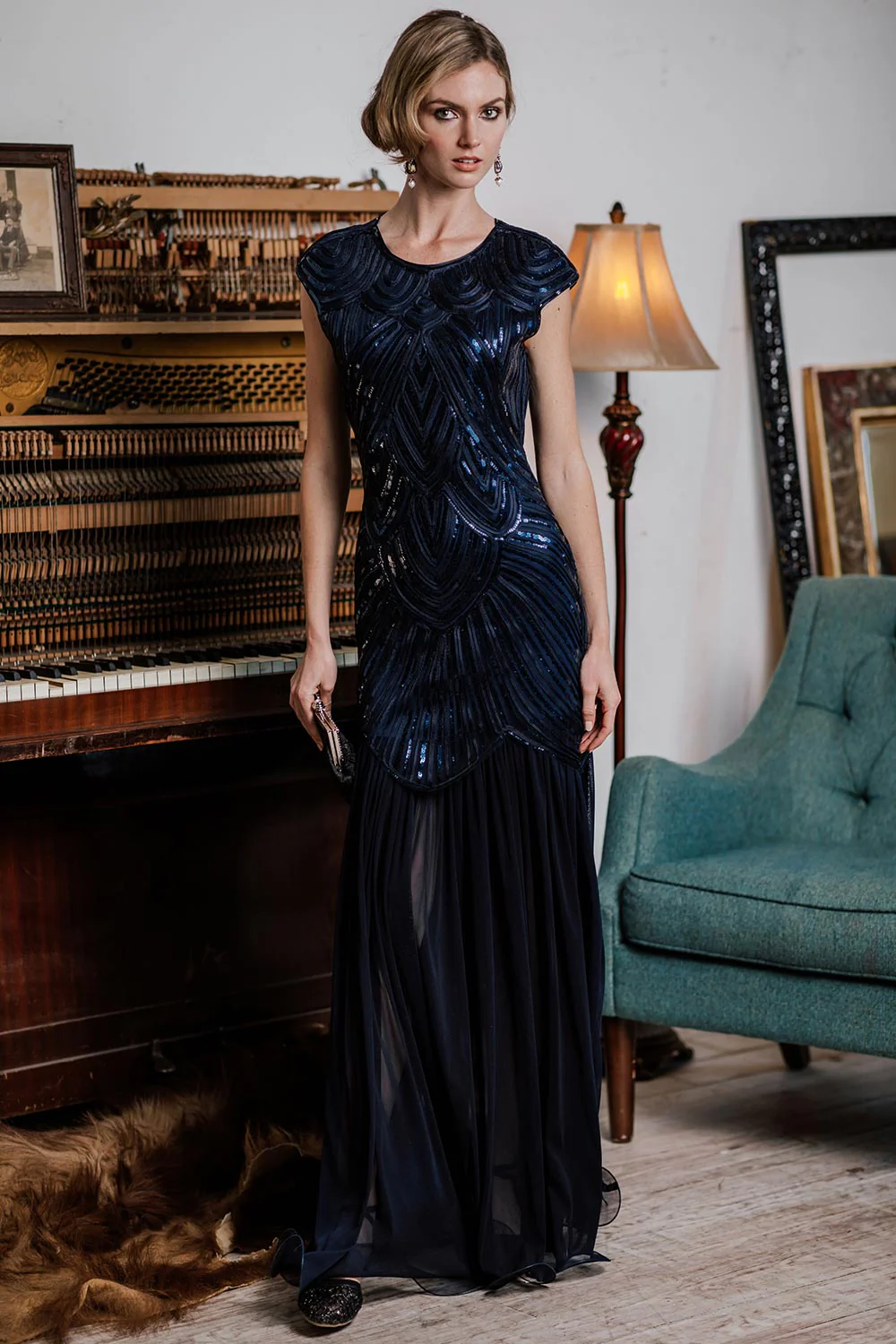 1920s Embroidery Sequin Maxi Dress - Image 10