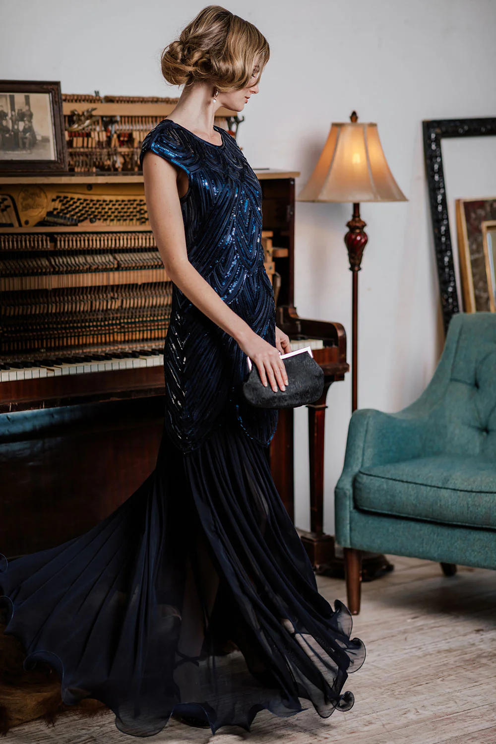 1920s Embroidery Sequin Maxi Dress - Image 11