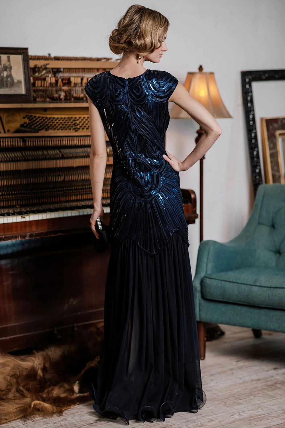 1920s Embroidery Sequin Maxi Dress - Image 12