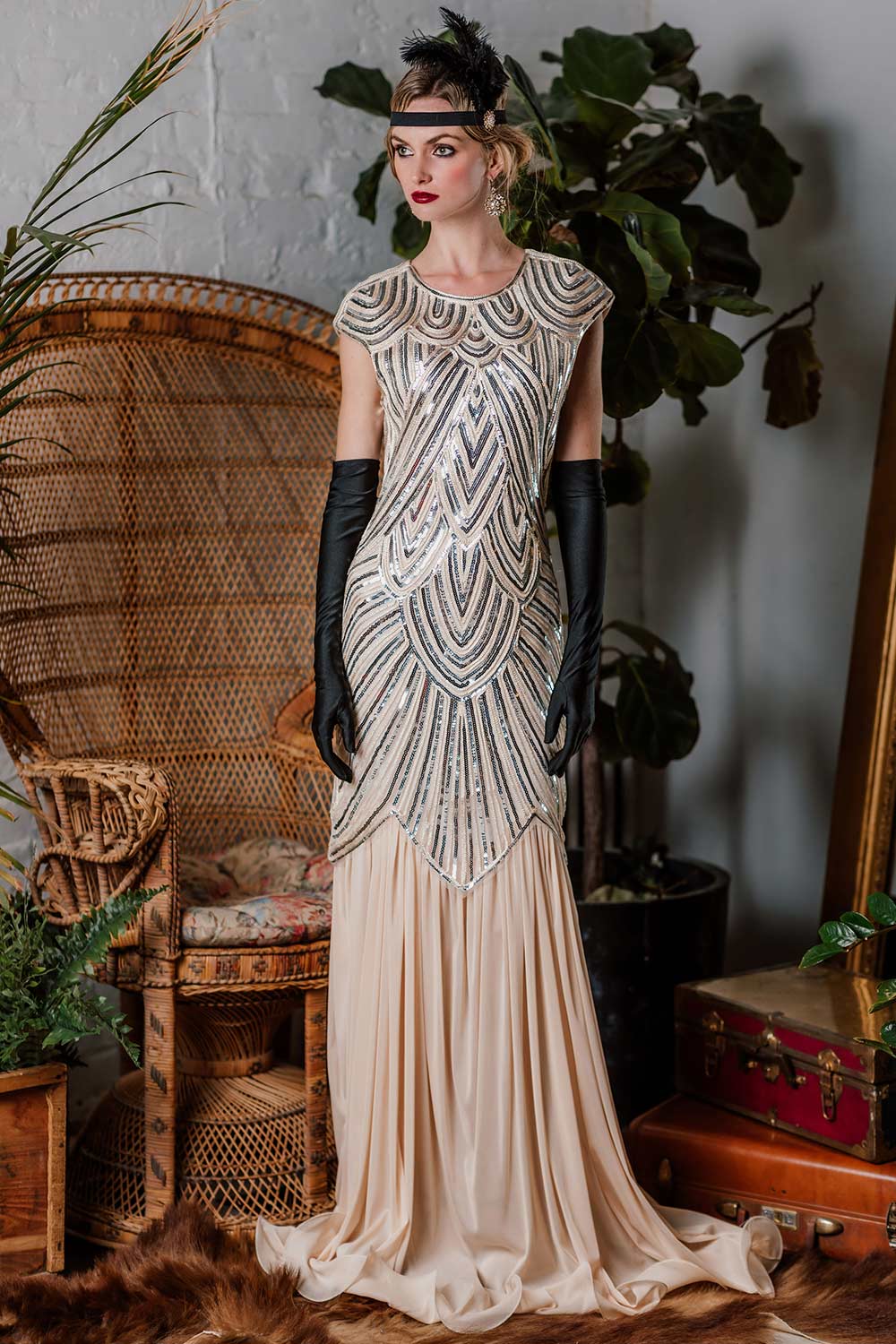 1920s Embroidery Sequin Maxi Dress - Image 3