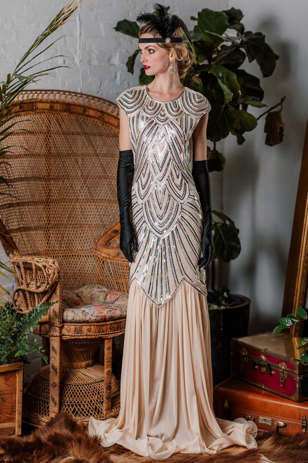 1920s Embroidery Sequin Maxi Dress - Image 4