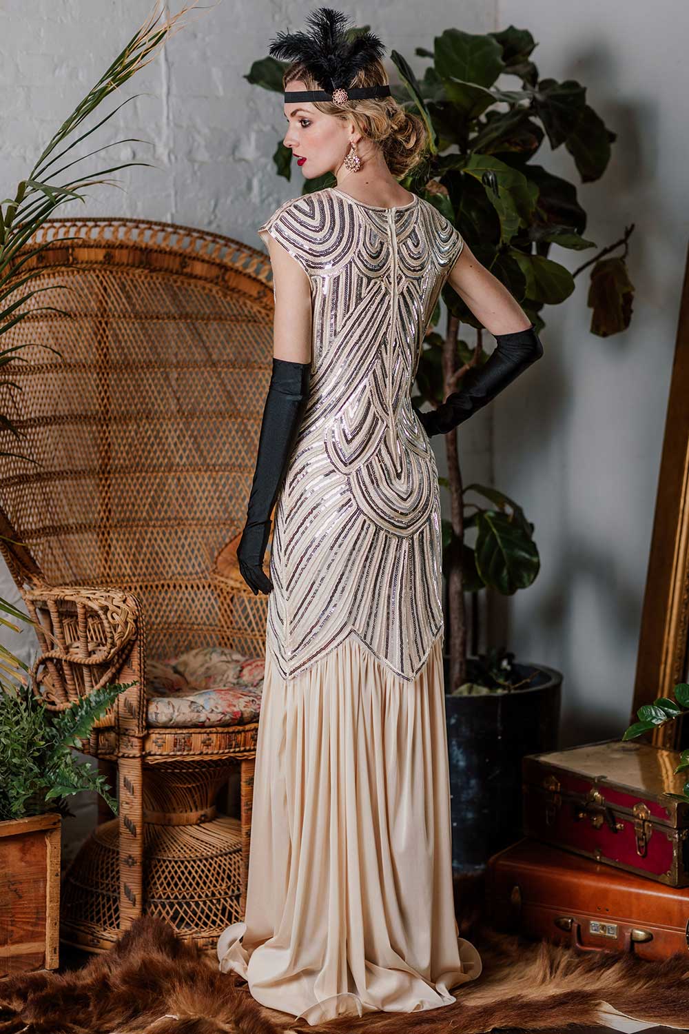 1920s Embroidery Sequin Maxi Dress - Image 5