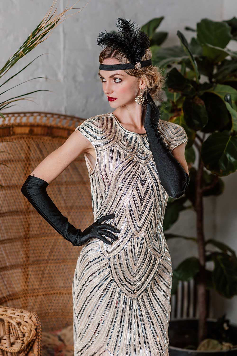 1920s Embroidery Sequin Maxi Dress - Image 6