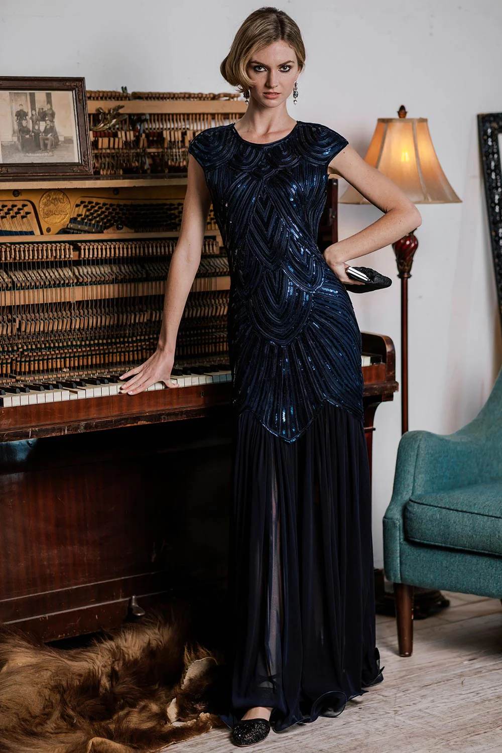 1920s Embroidery Sequin Maxi Dress - Image 9