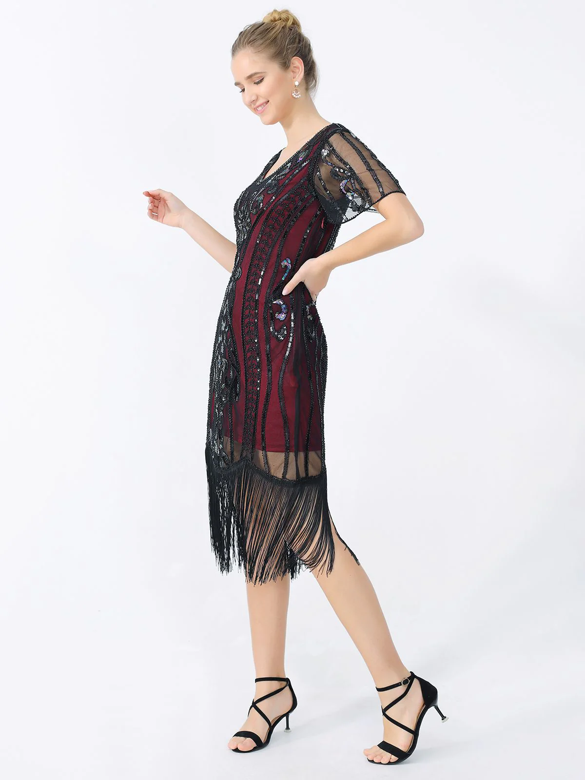 1920s Fringe Sequin Flapper Dress - Image 15