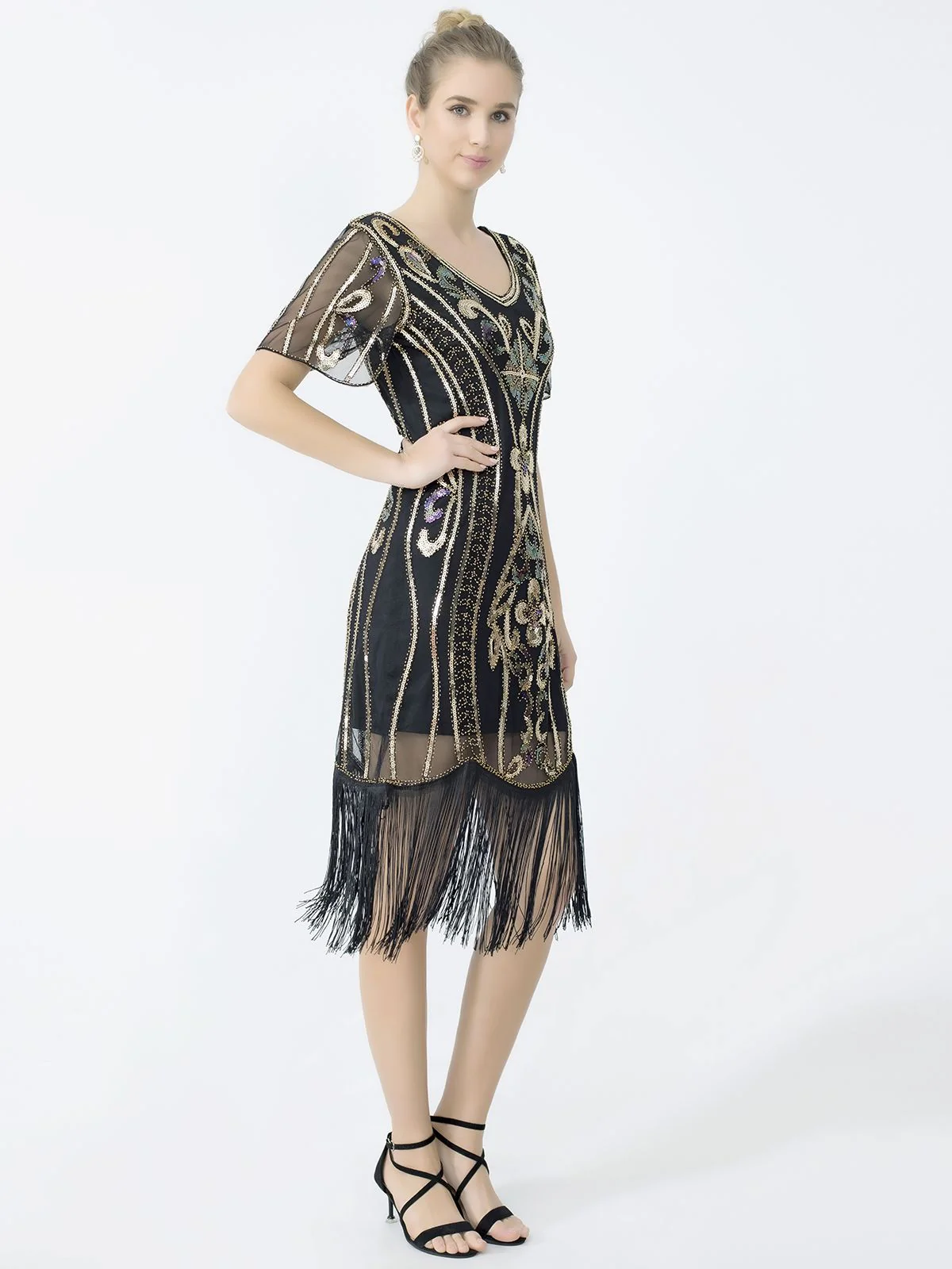 1920s Fringe Sequin Flapper Dress - Image 4