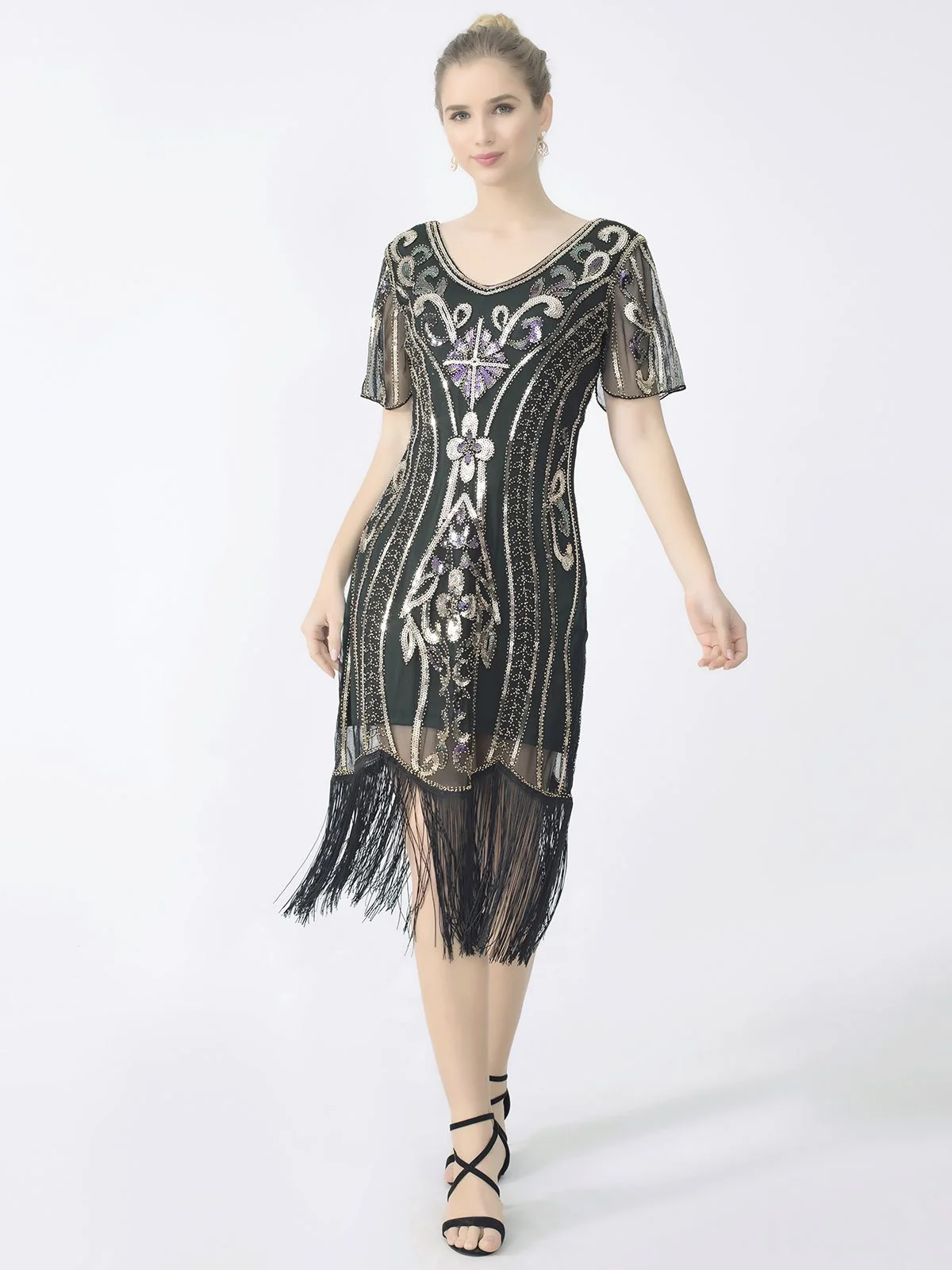 1920s Fringe Sequin Flapper Dress - Image 5