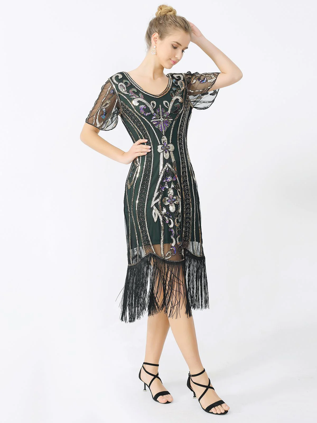1920s Fringe Sequin Flapper Dress - Image 6