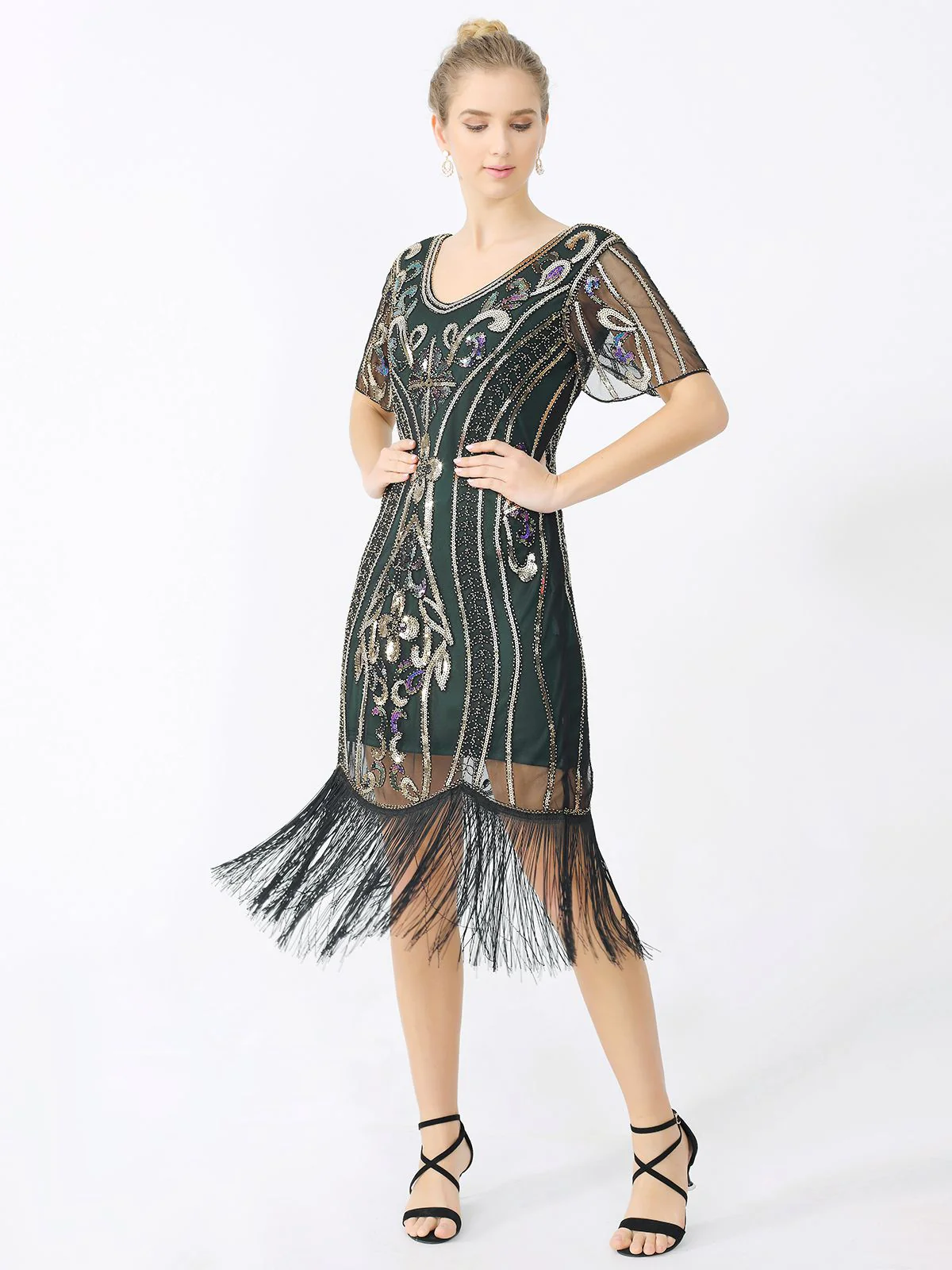 1920s Fringe Sequin Flapper Dress - Image 7
