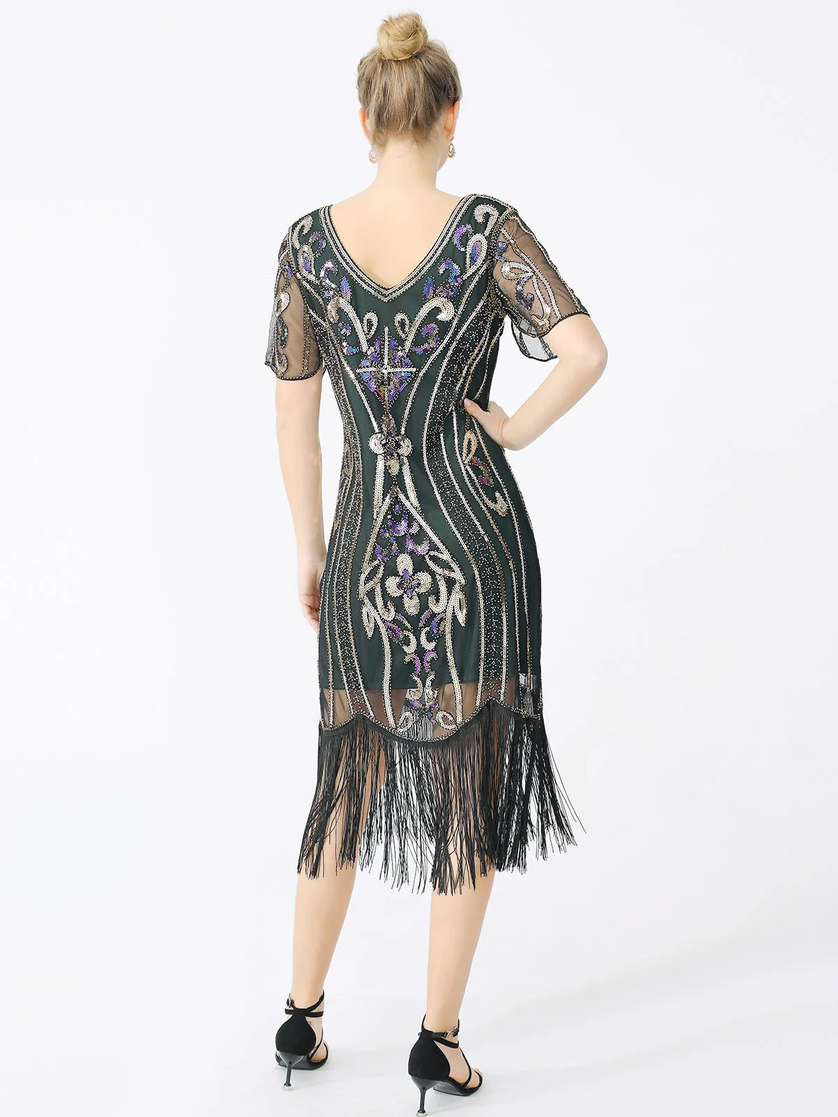 1920s Fringe Sequin Flapper Dress - Image 8
