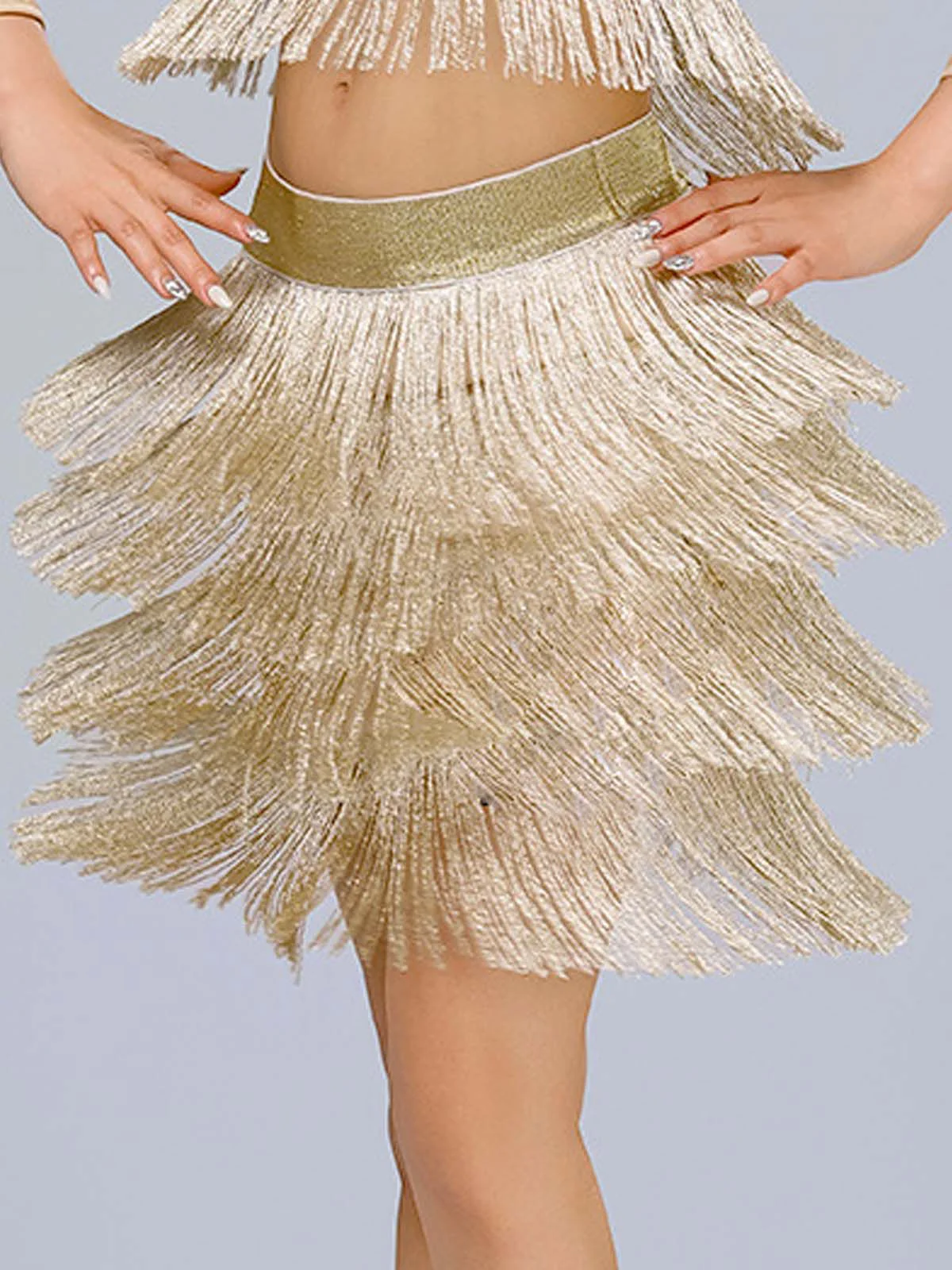 1920s Fringe Solid Elastic Waist Skirt - Image 2