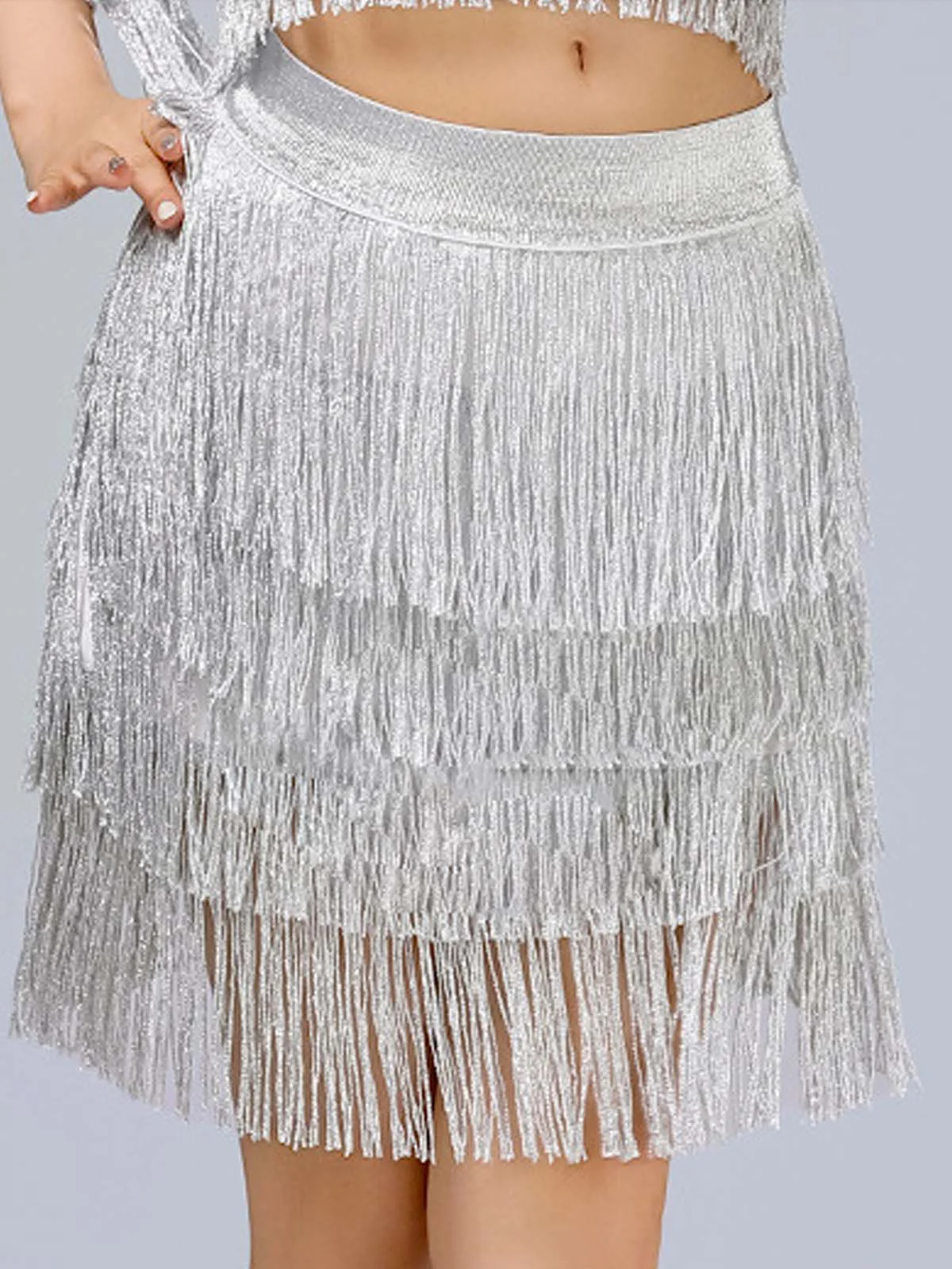 1920s Fringe Solid Elastic Waist Skirt - Image 4