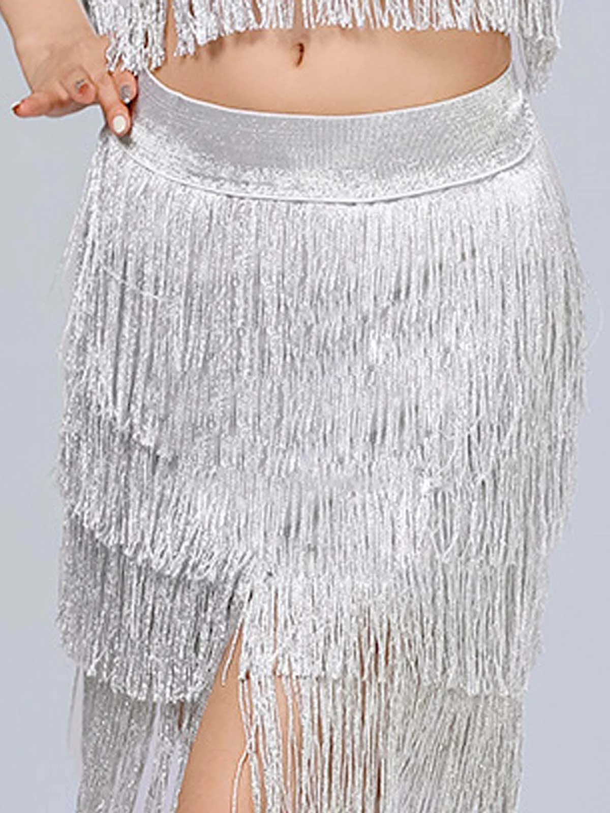 1920s Fringe Solid Elastic Waist Skirt - Image 6