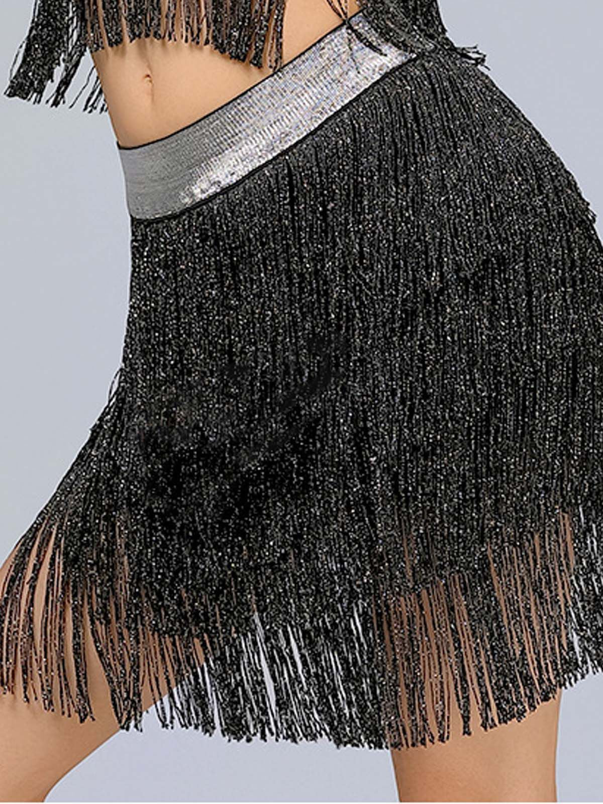 1920s Fringe Solid Elastic Waist Skirt - Image 7