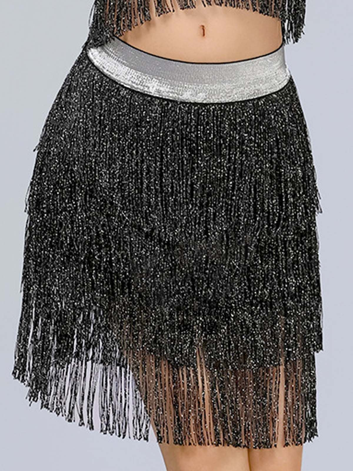 1920s Fringe Solid Elastic Waist Skirt - Image 8