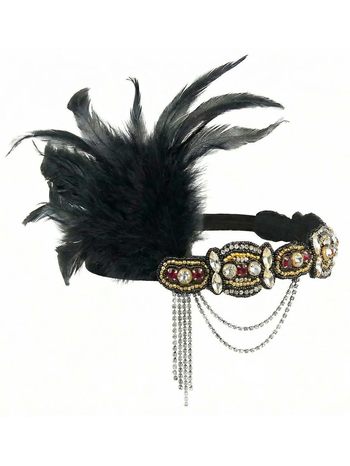 1920s Gatsby Feather Crystal Flapper Headband - Image 2