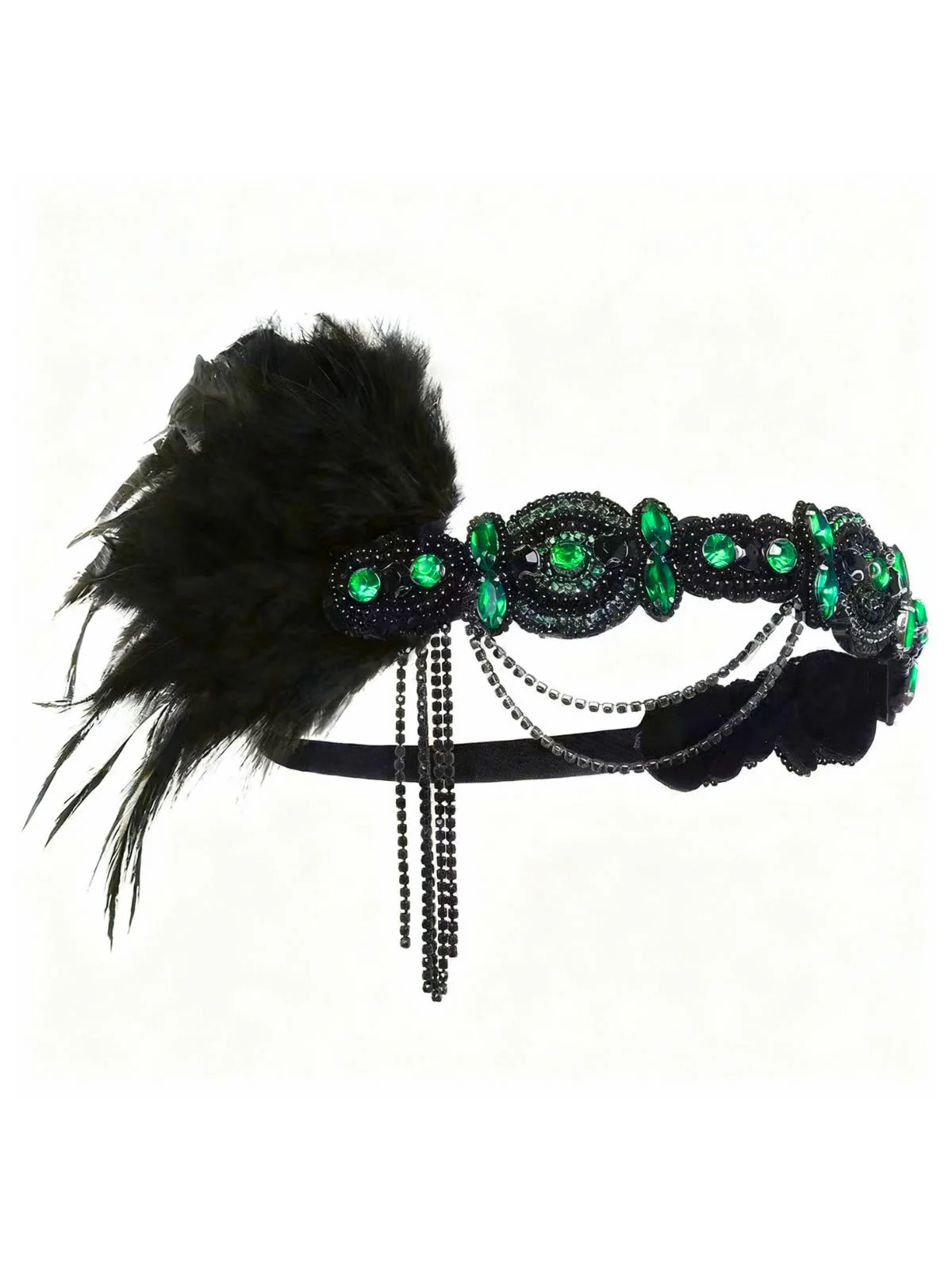 1920s Gatsby Feather Crystal Flapper Headband - Image 3