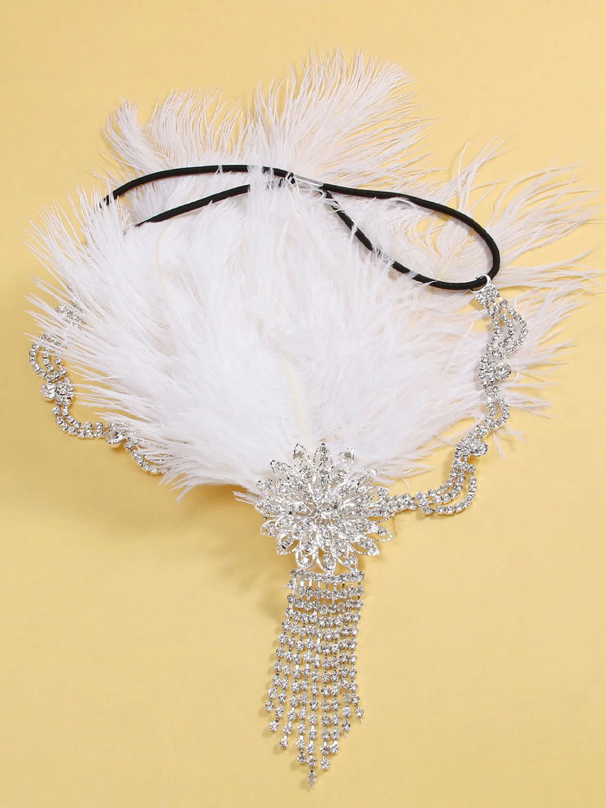 1920s Gatsby Feather Rhinestone Floral Headpiece - Image 2