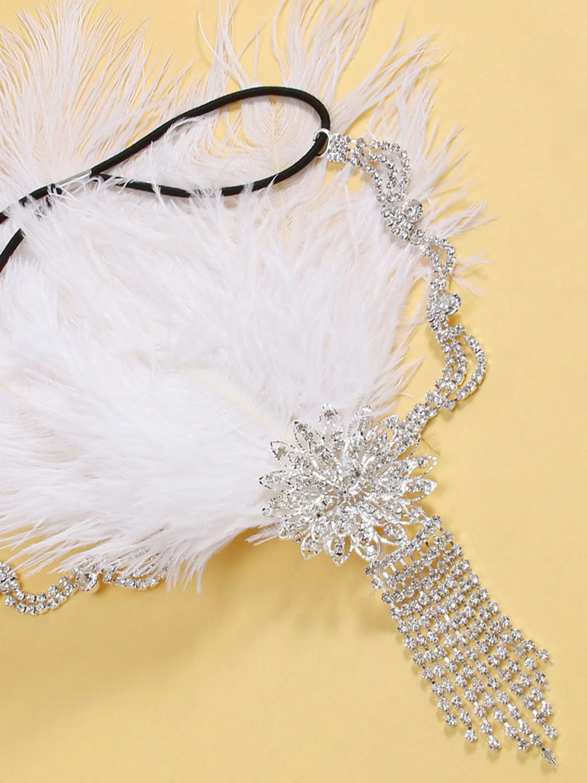 1920s Gatsby Feather Rhinestone Floral Headpiece - Image 3