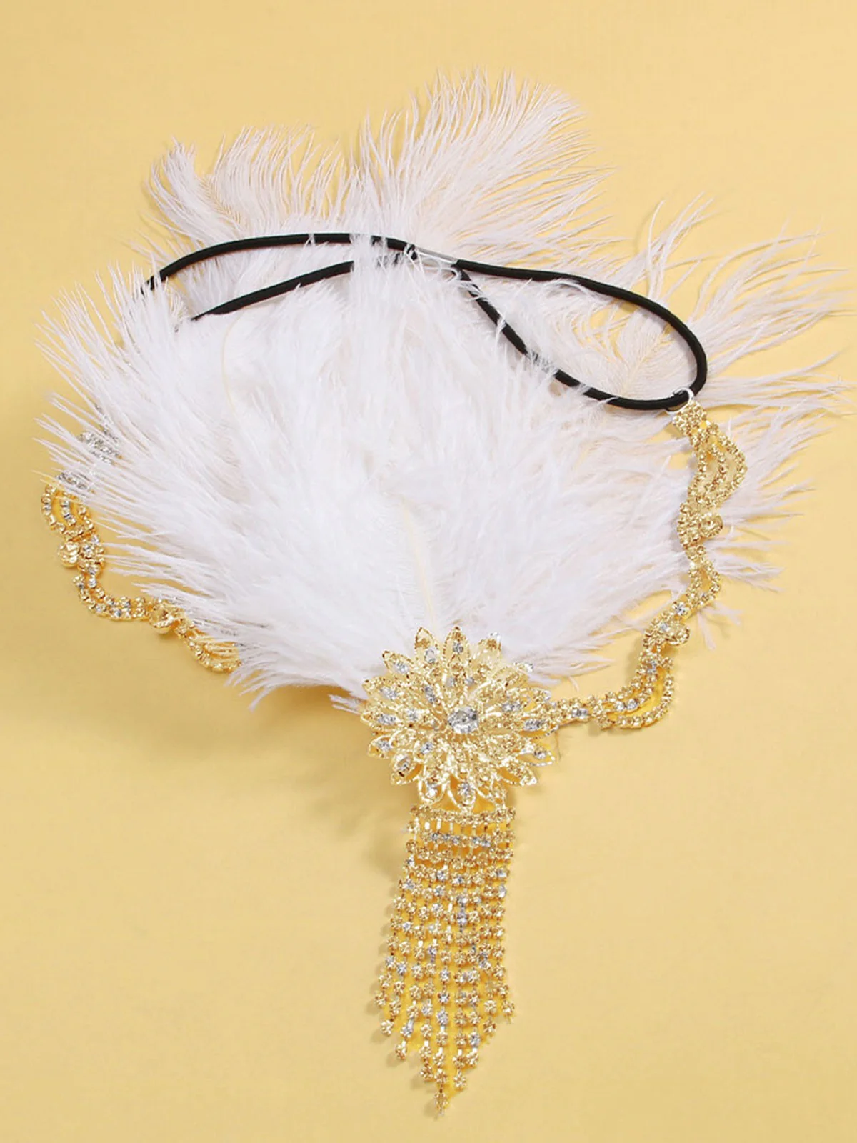 1920s Gatsby Feather Rhinestone Floral Headpiece - Image 5