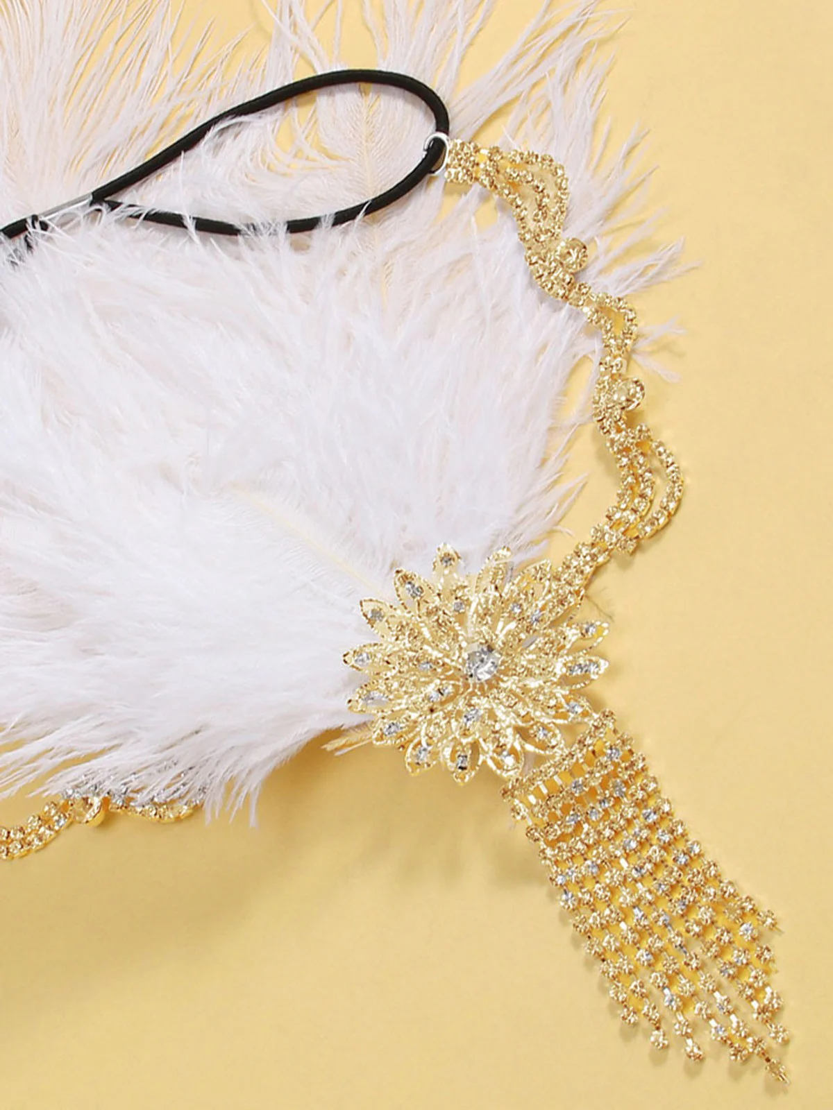 1920s Gatsby Feather Rhinestone Floral Headpiece - Image 6