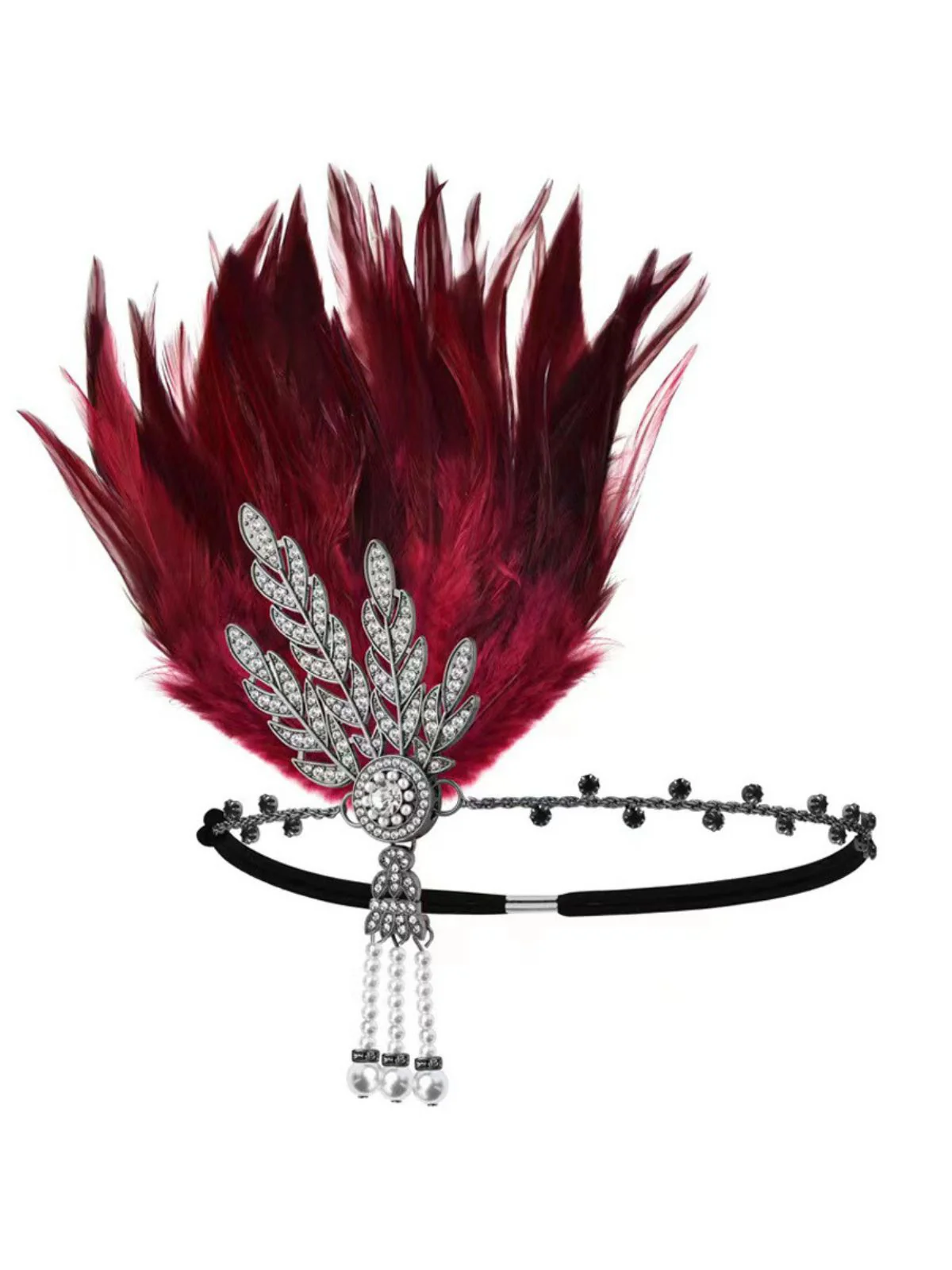 1920s Gatsby Feather Rhinestone Prom Headband - Image 3