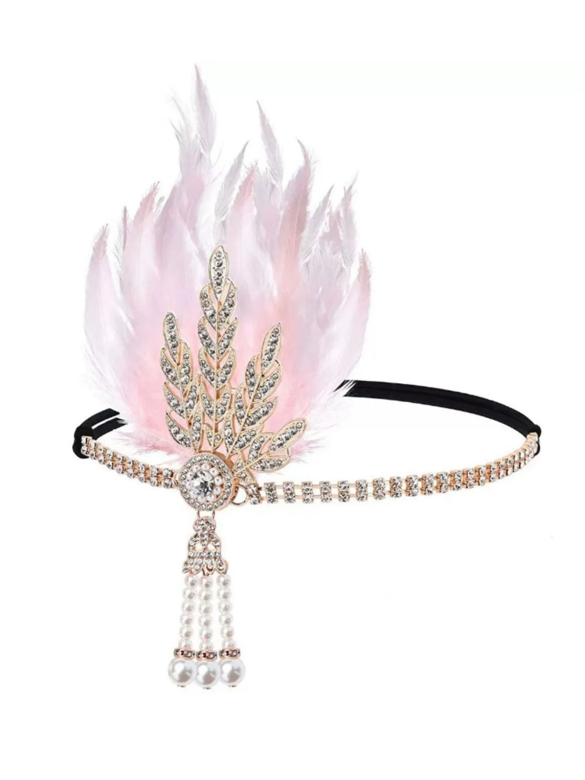 1920s Gatsby Feather Rhinestone Prom Headband - Image 4
