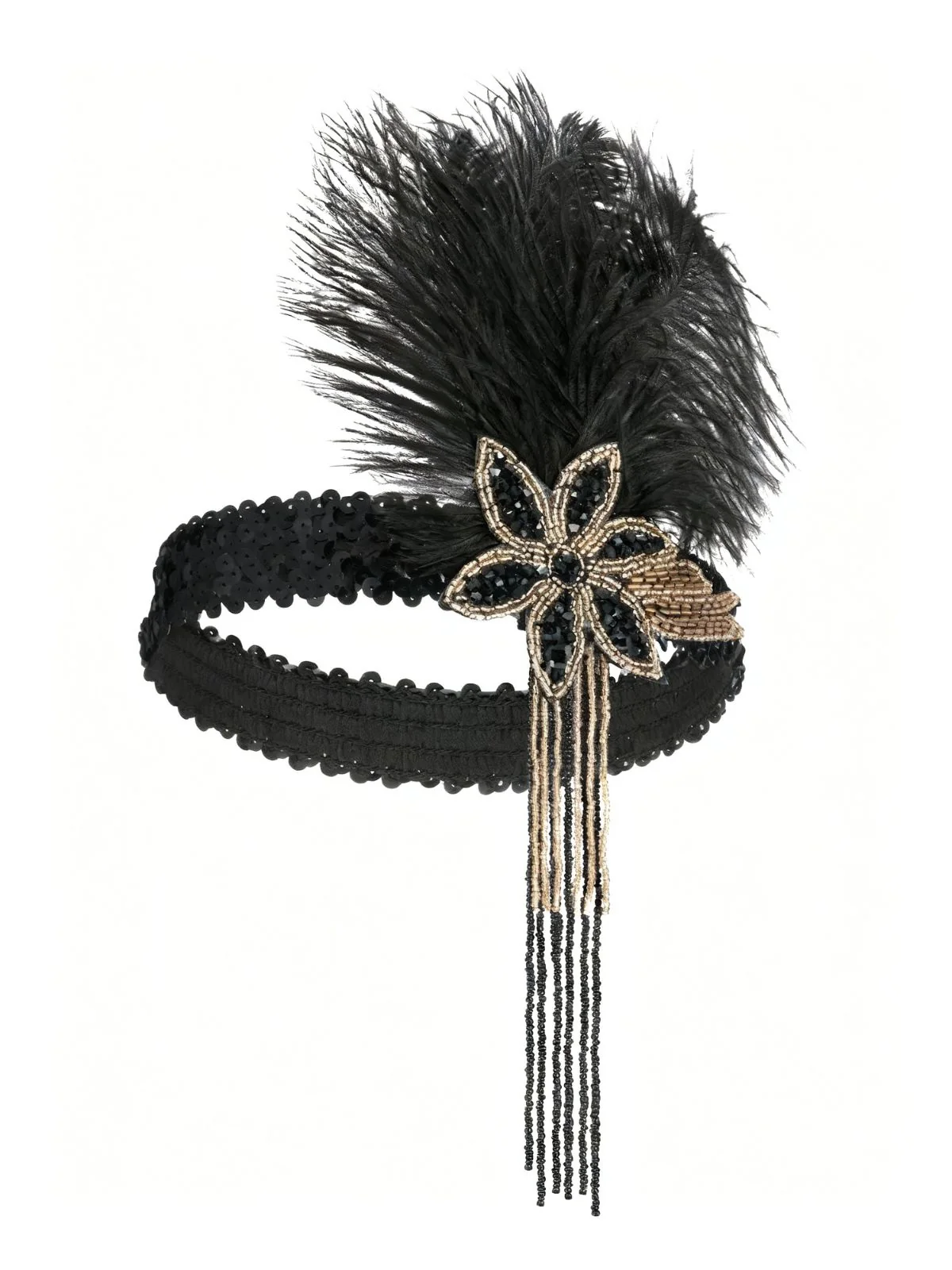 1920s Gatsby Feather Sequin Beaded Headpiece - Image 2